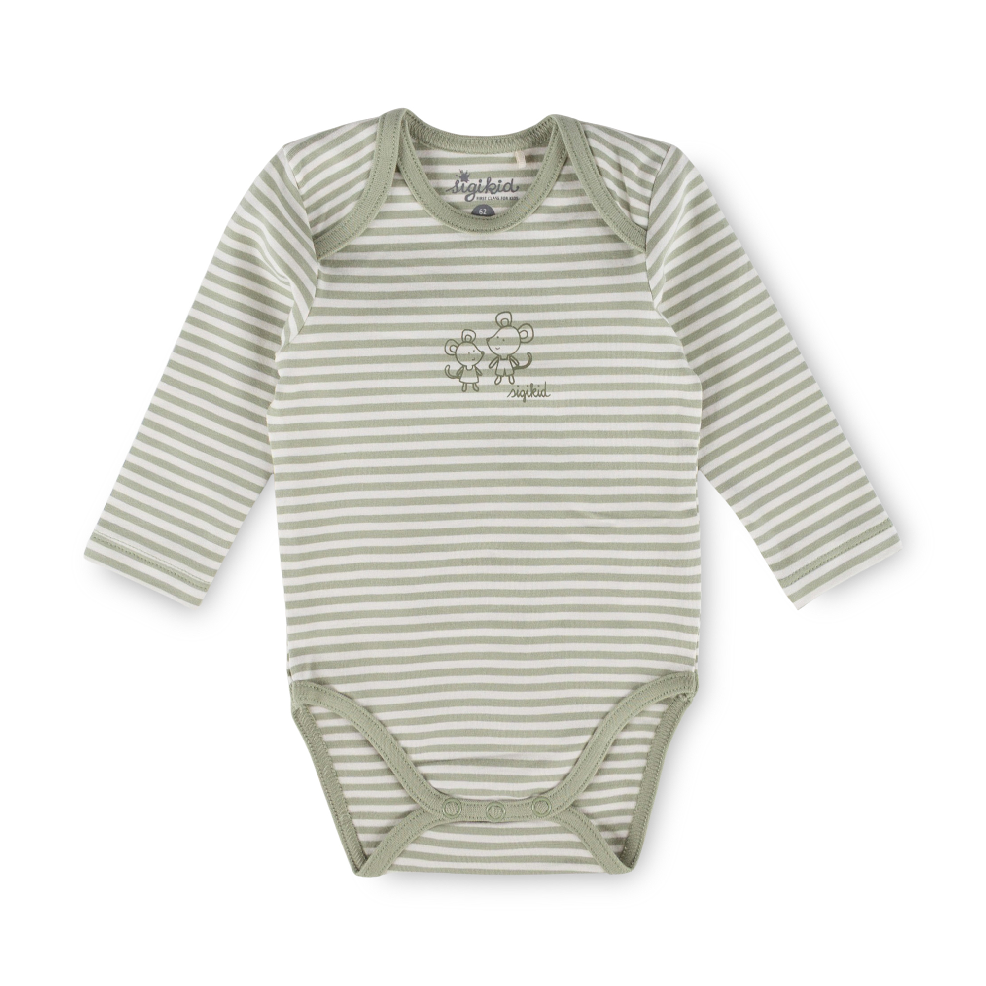 Newborn baby long sleeve onesie mouse, green/white