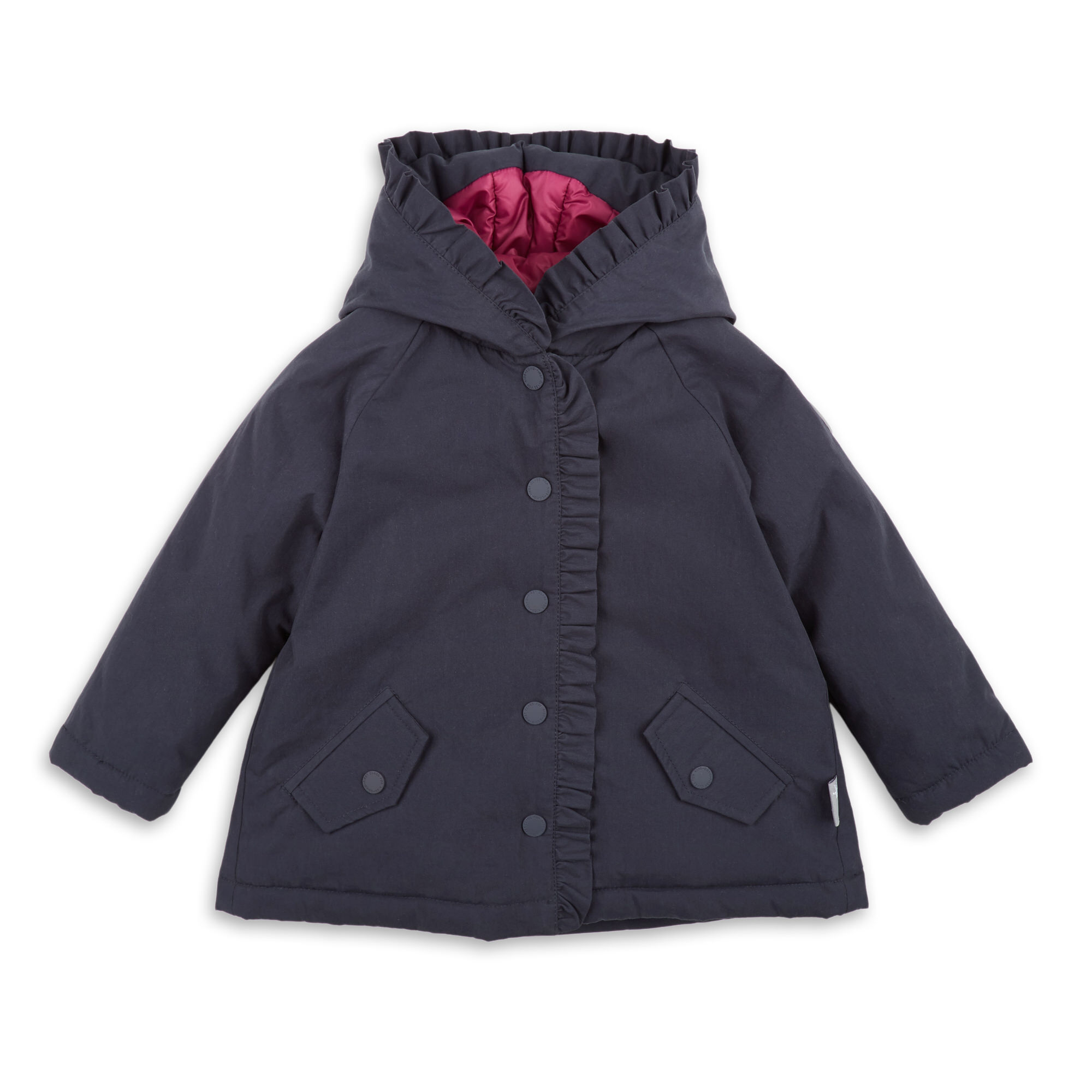 Baby girl ruche trimming hooded jacket, wadded