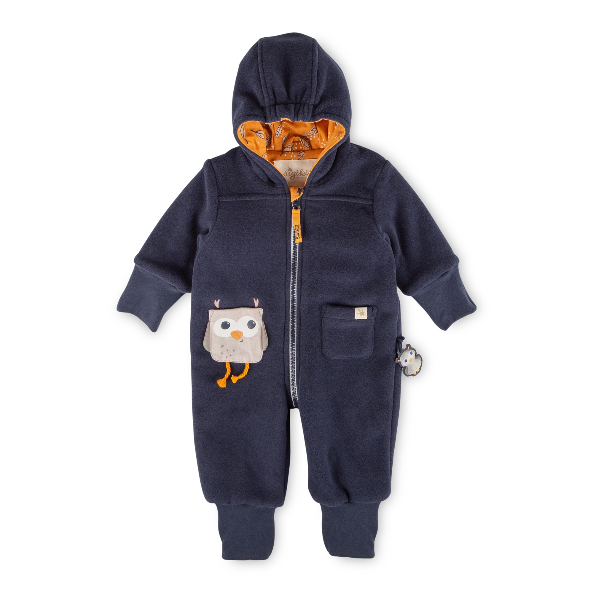 Baby Fleece Overall, Eule Curious Owl, dunkelblau