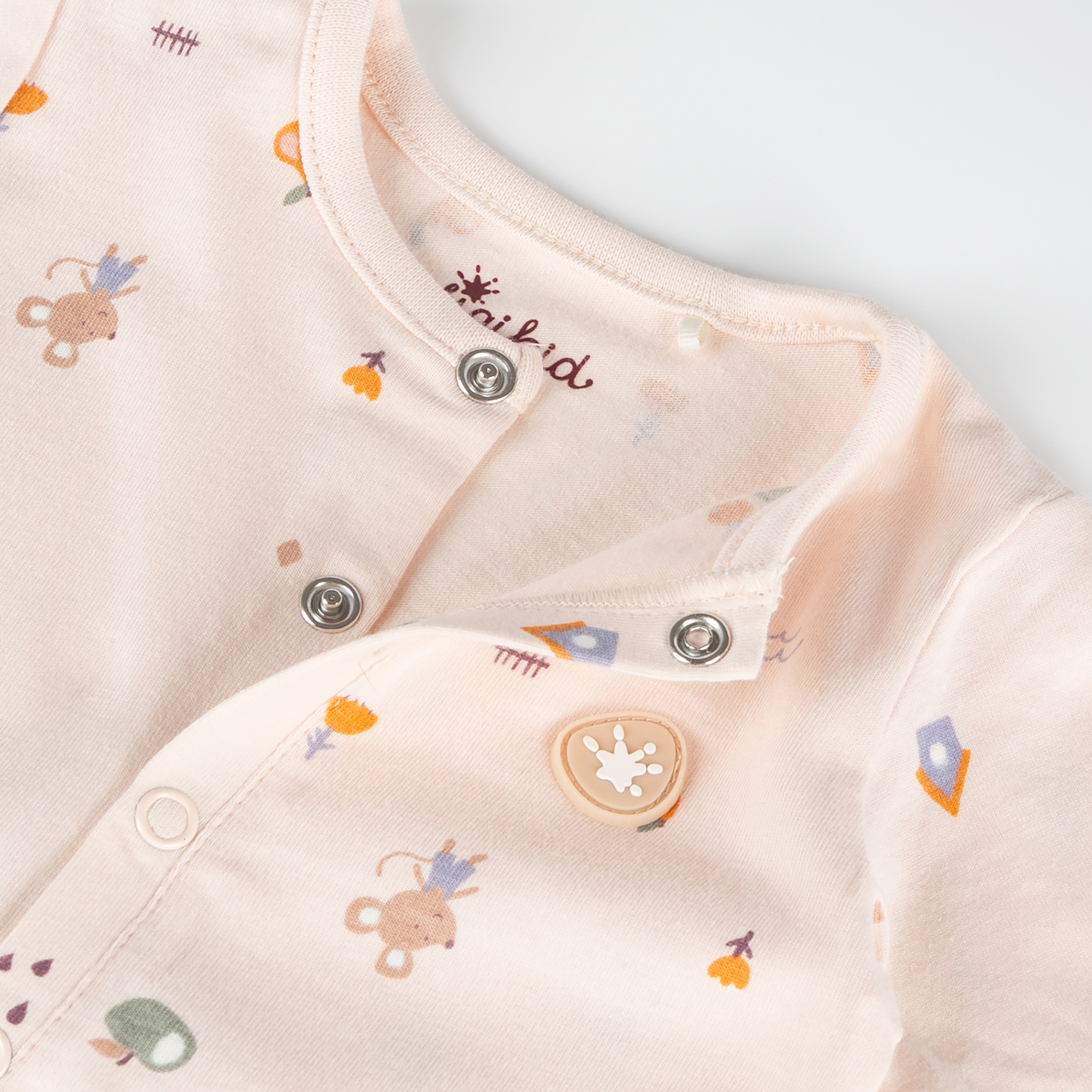 Newborn baby footed romper, foldover mittens, pastel pink