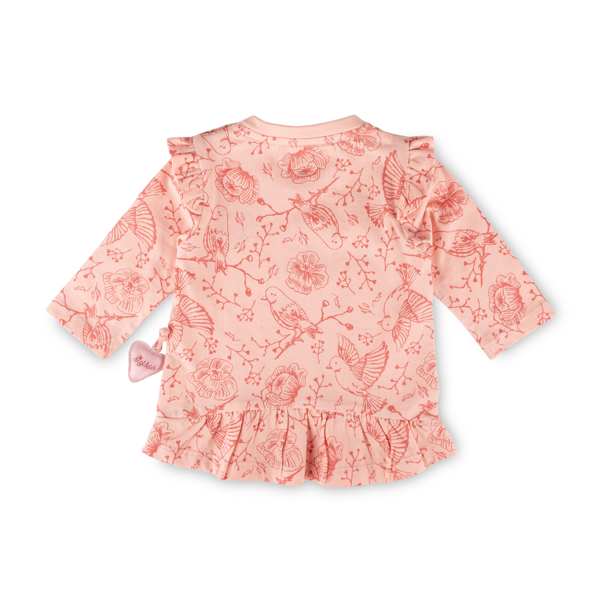 Baby Volant Longshirt mit Vögelschen Print und Herzchen Motiv, rosa