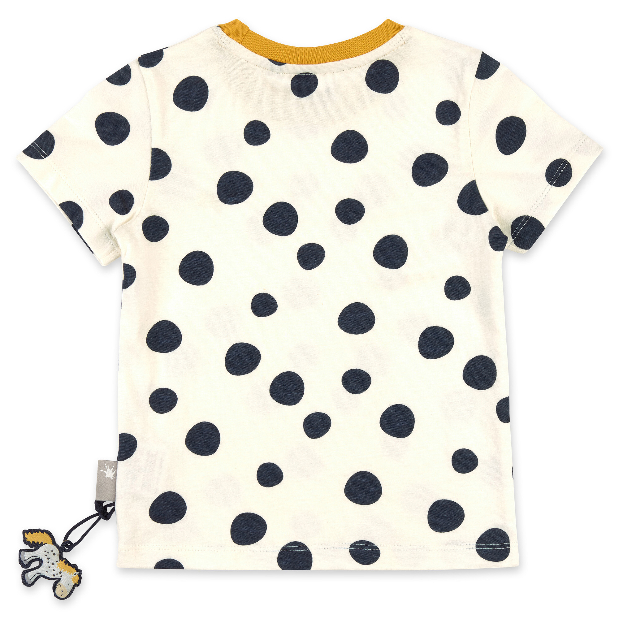 Cream white children's T-shirt, navy dots