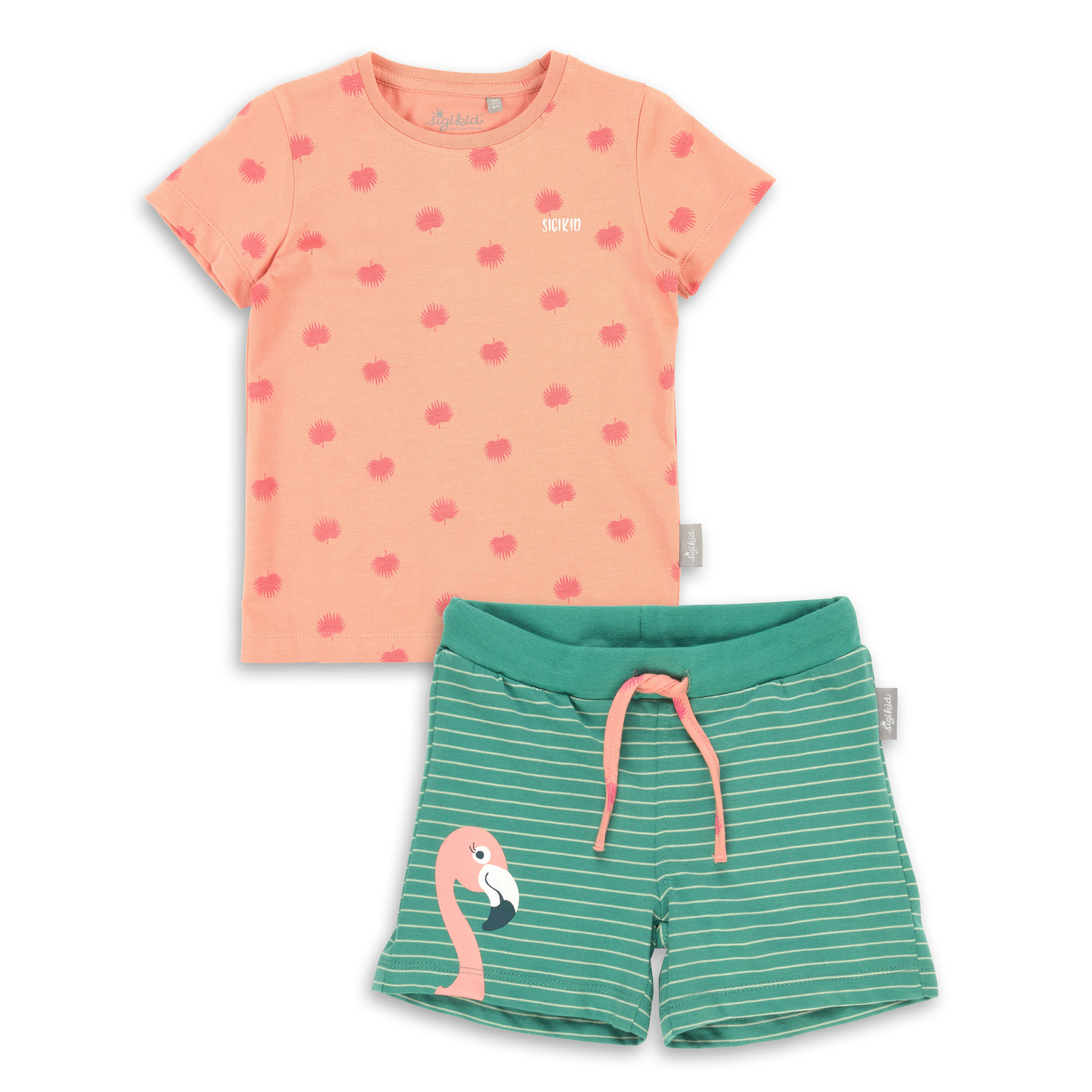 Kurzer Kinder Sommer Schlafanzug Flamingo, rosa-grün