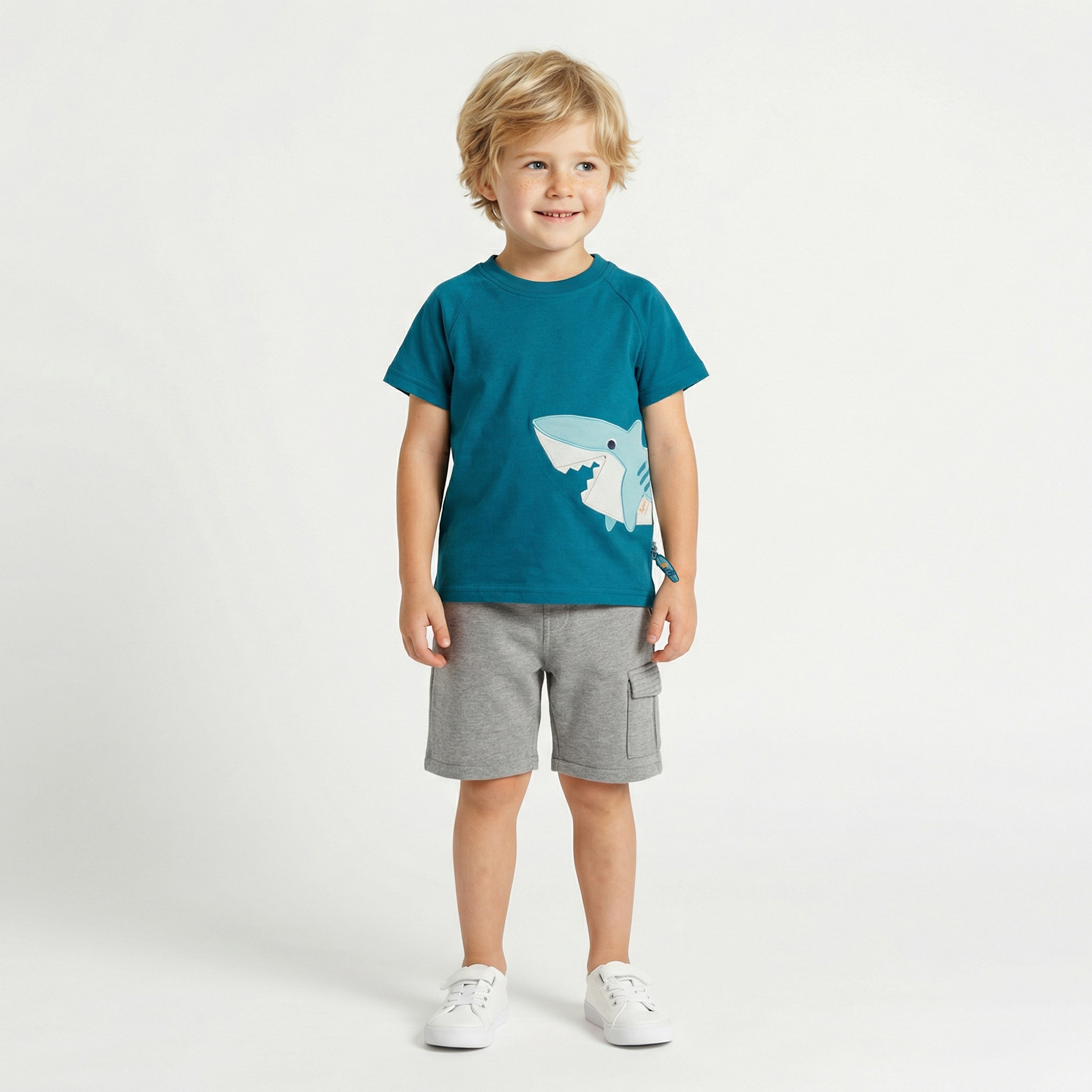 Children's T-shirt shark, Blue & Bright