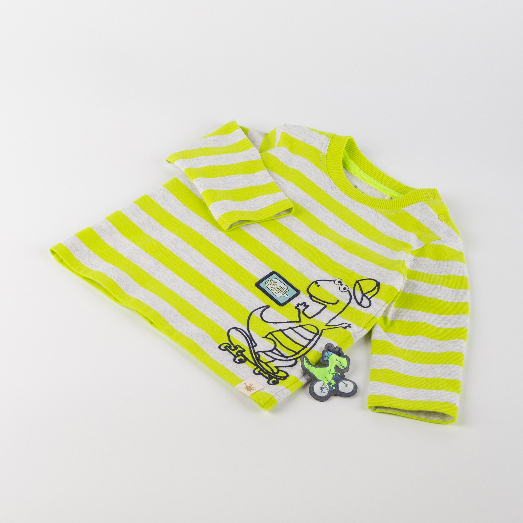 Baby Langarmshirt Sporty Dino, gelb-weiß gestreift Baby Langarmshirt Sporty Dino, gelb-weiß gestreift