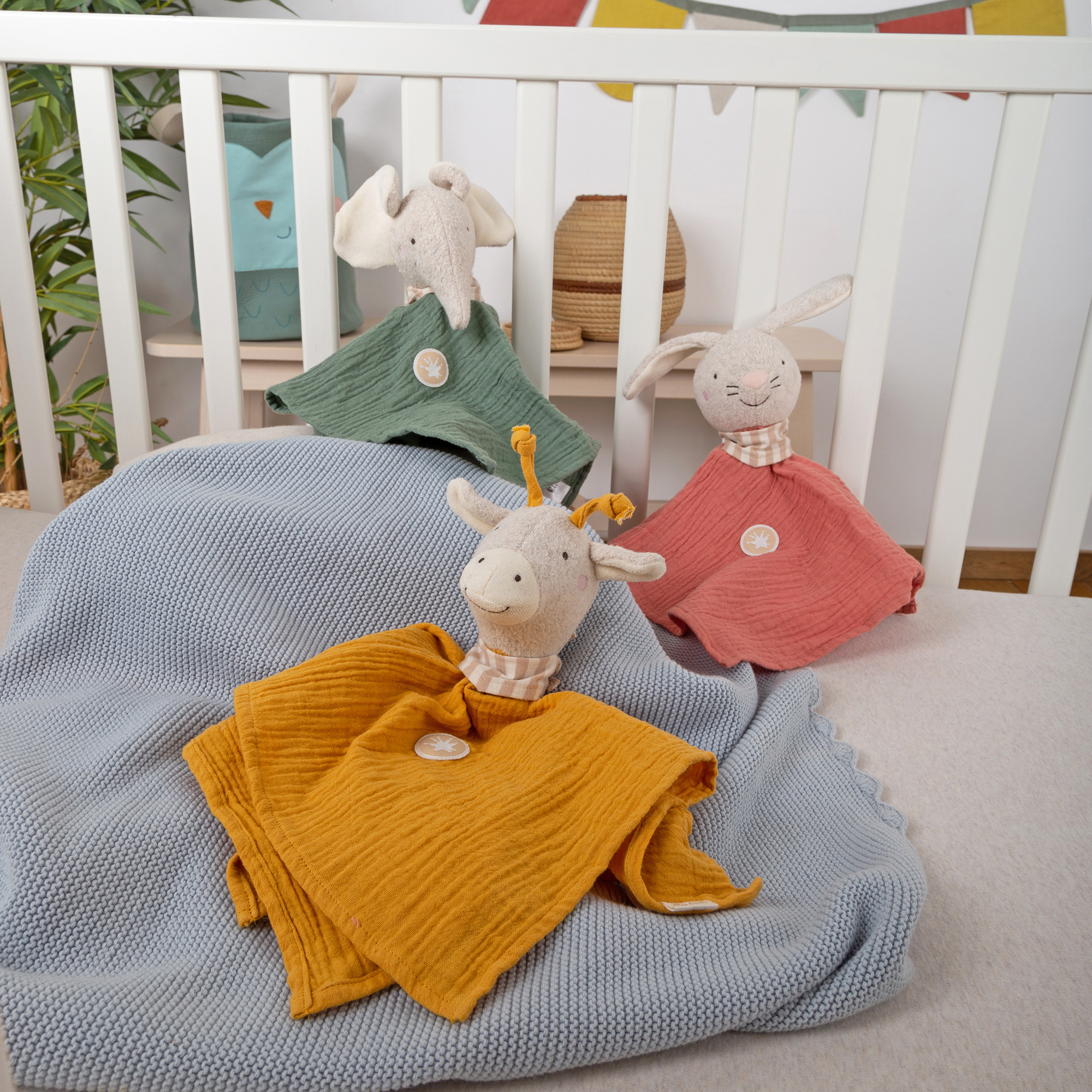 Muslin baby comforter bunny, coral pink Muslin baby comforter bunny, coral pink
