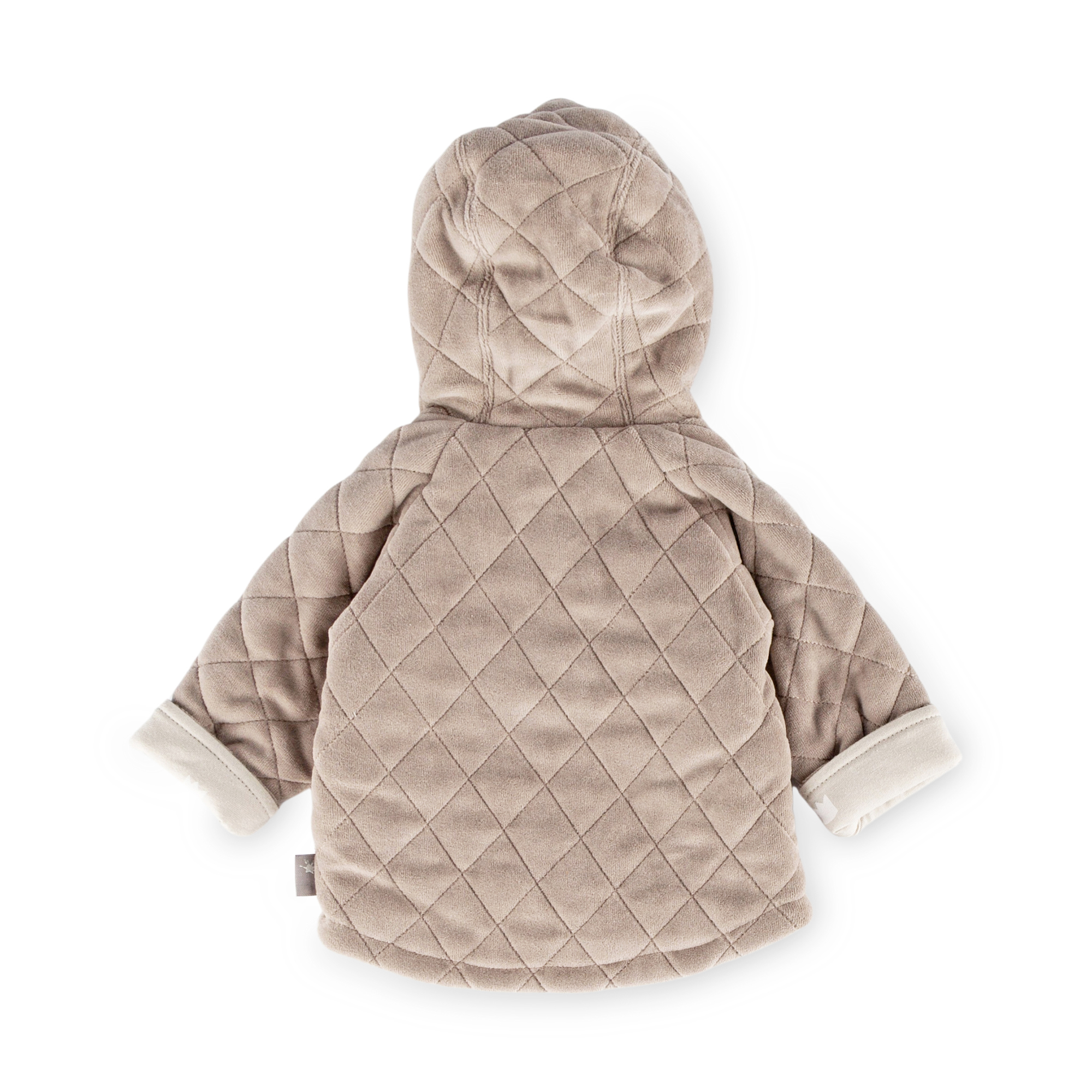 Newborn baby hooded velour jacket bear prince, quilted, beige