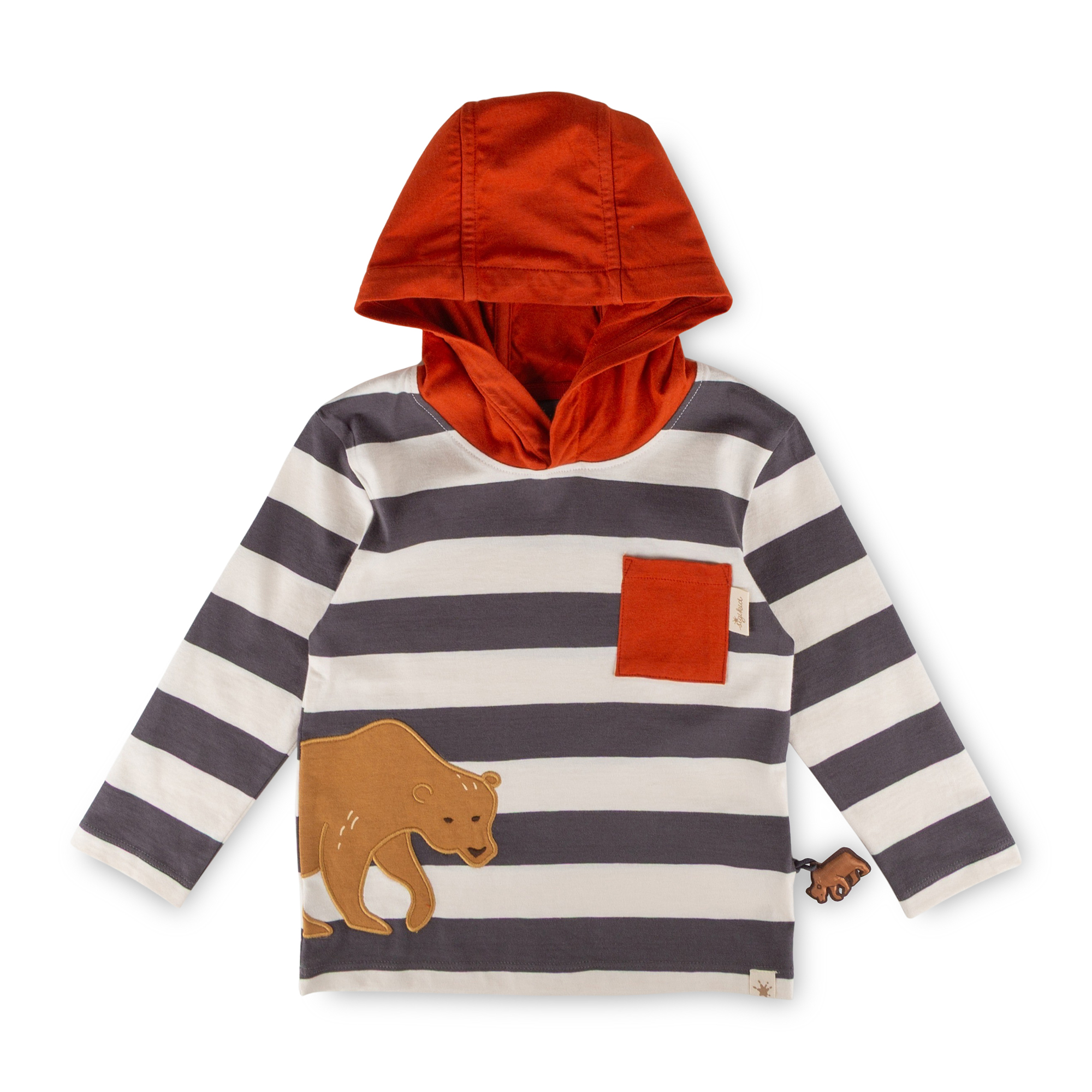 Kinder Langarm Kapuzenshirt Winterbär, gestreift