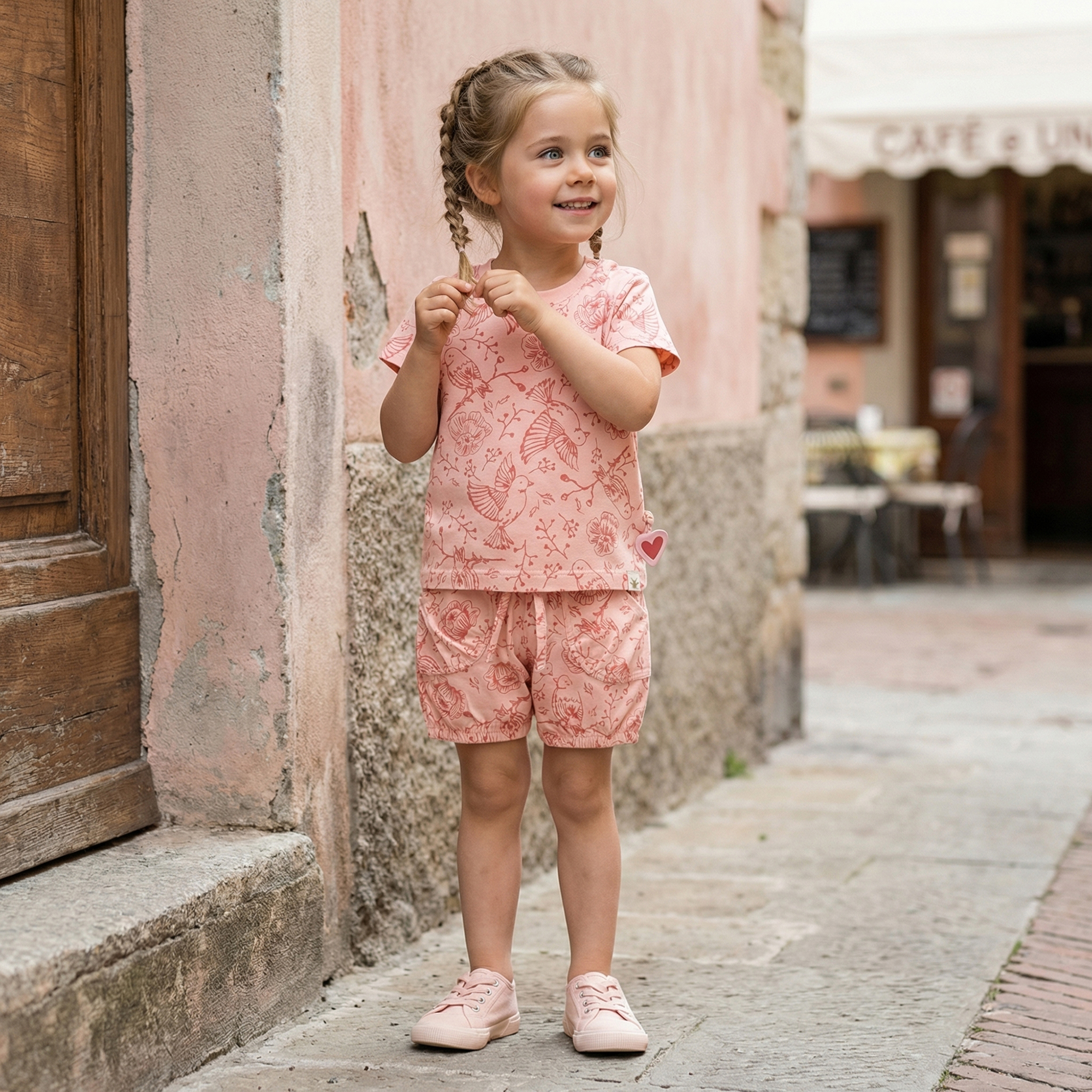 Baby Shorts mit Vögelchen Print, rosa