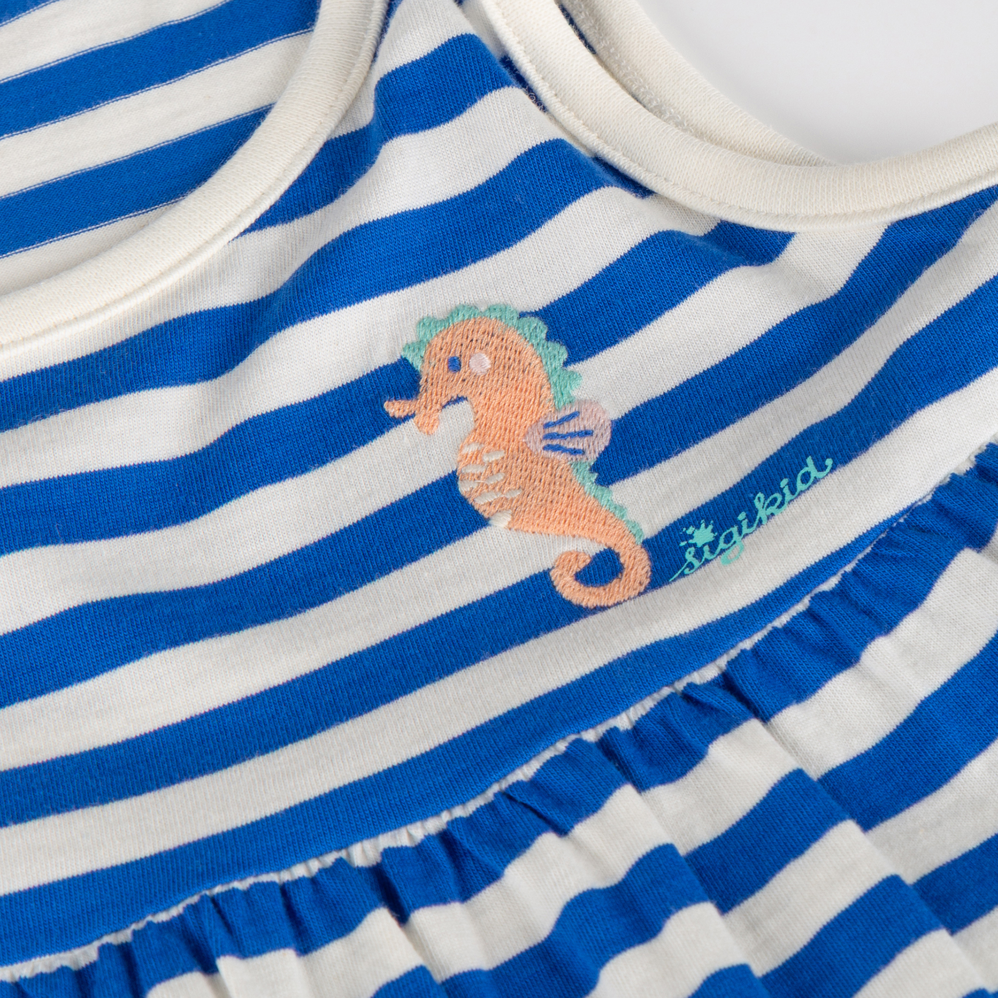 Kinder Ringel Kleid Seepferdchen,blau-weiß