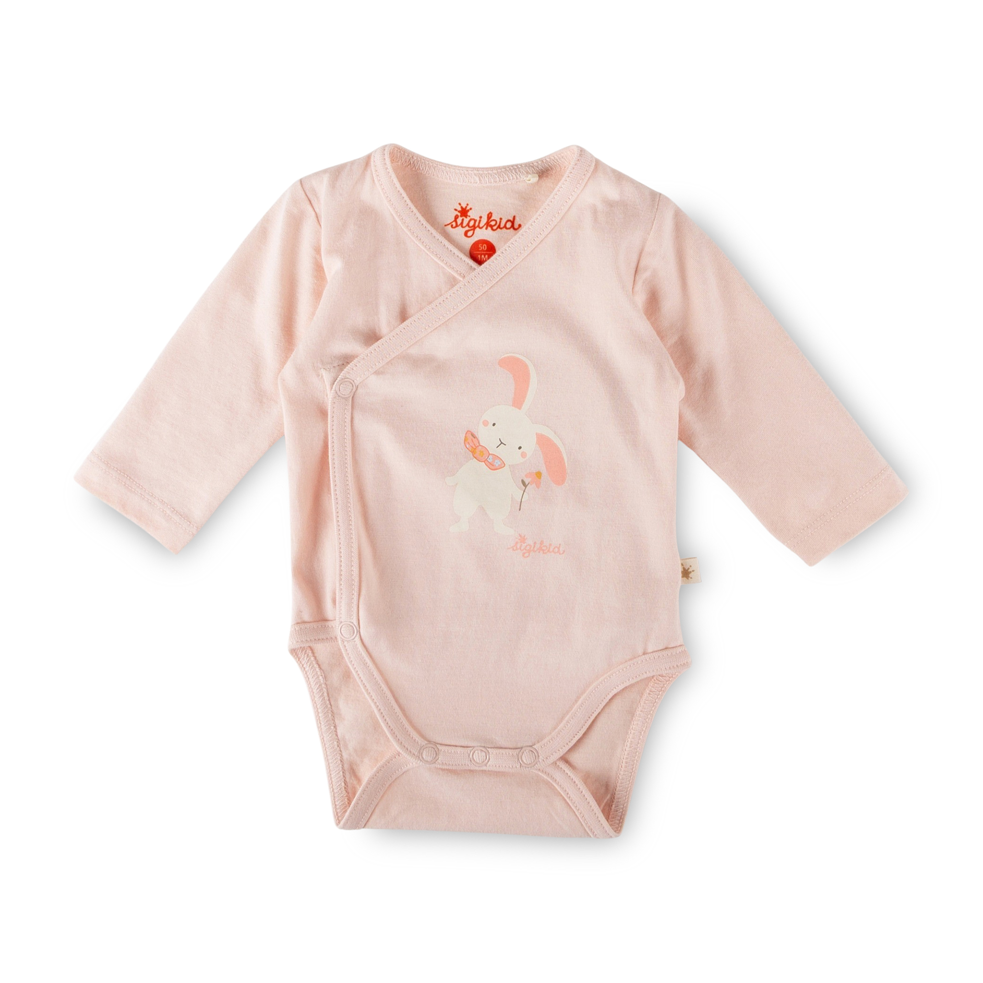 Newborn baby kimono bodysuit onesie bunny, pale pink