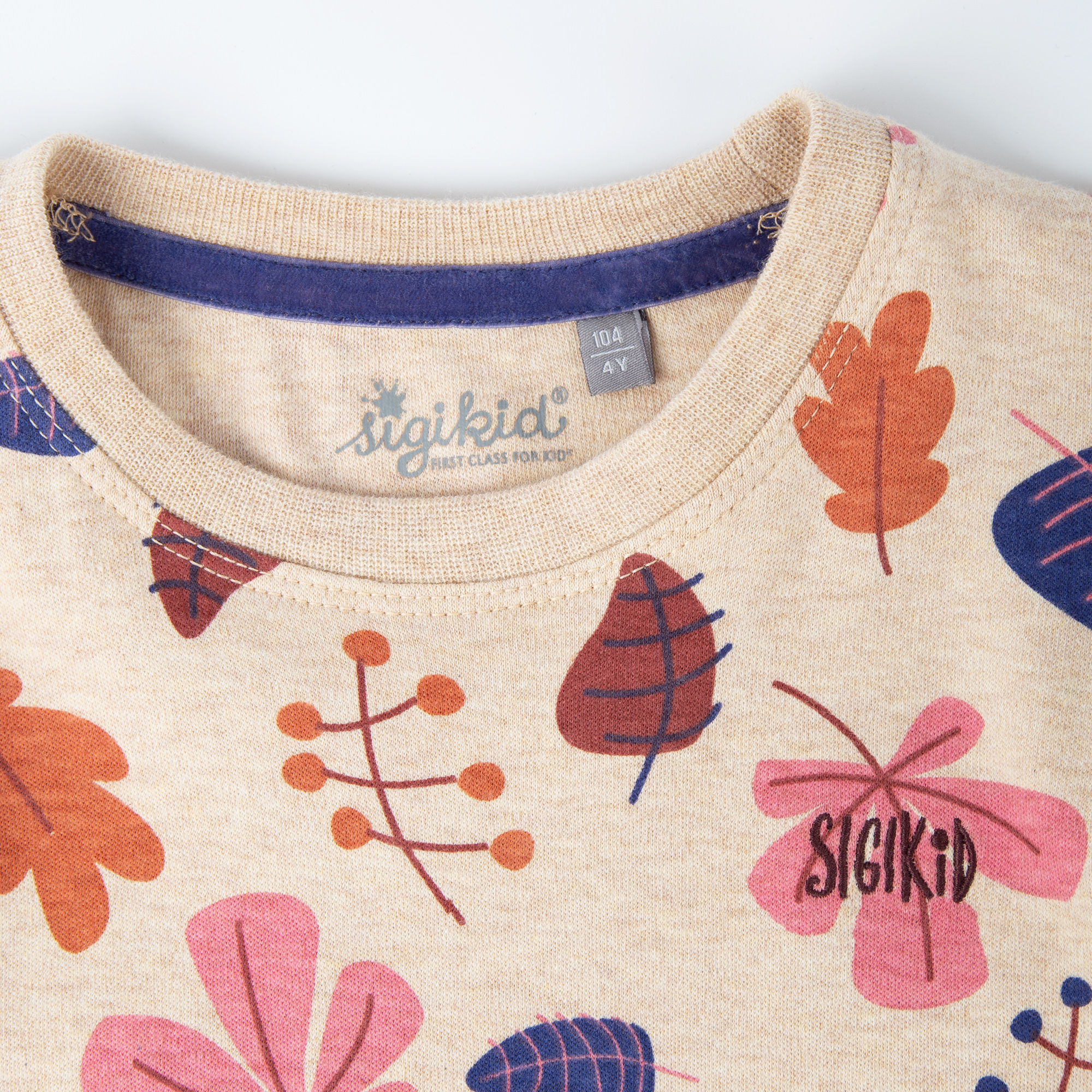 Kinder Langarmshirt, beige mit buntem Blätterprint