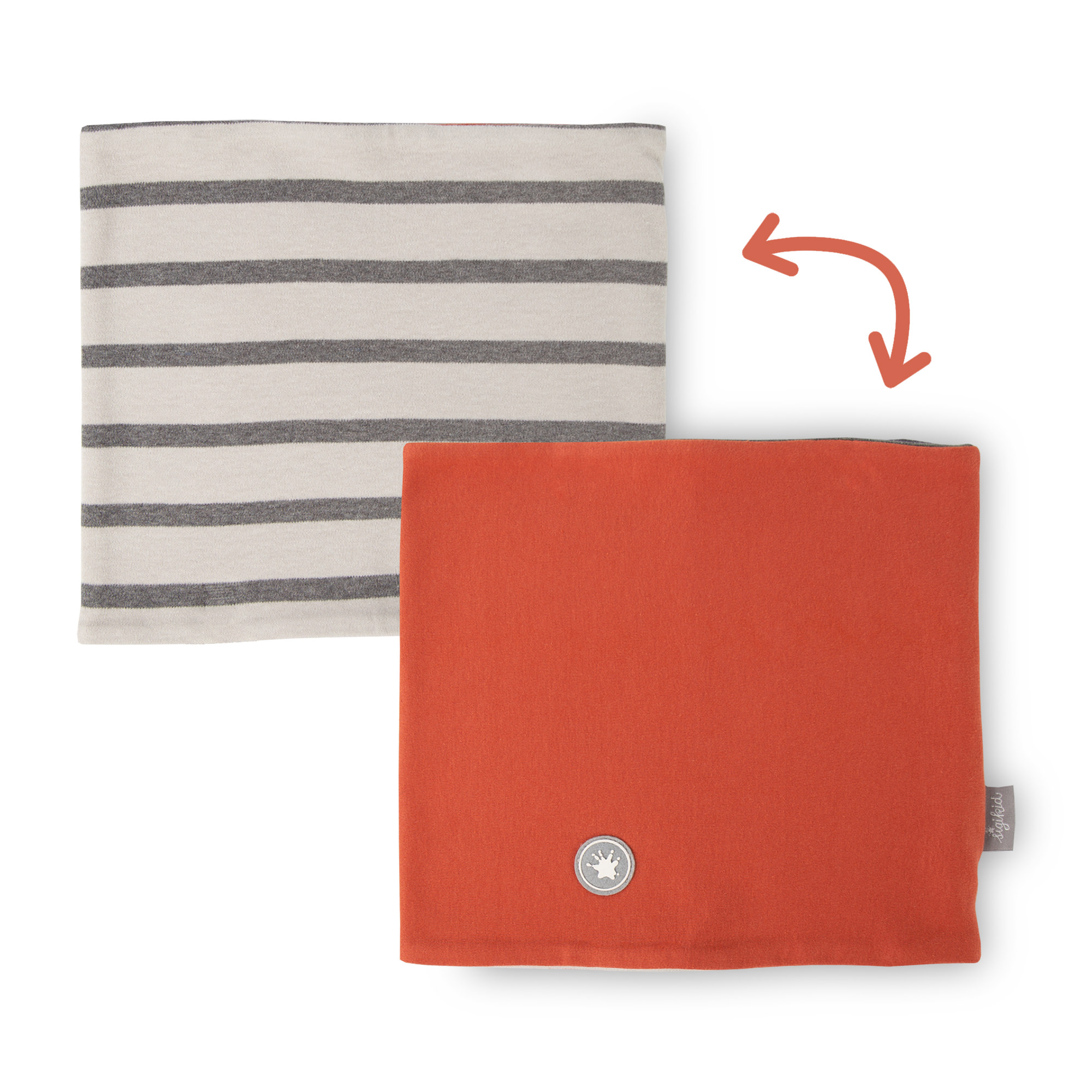 Reversible children's neck gaiter, grey striped/orange Reversible children's neck gaiter, grey striped/orange