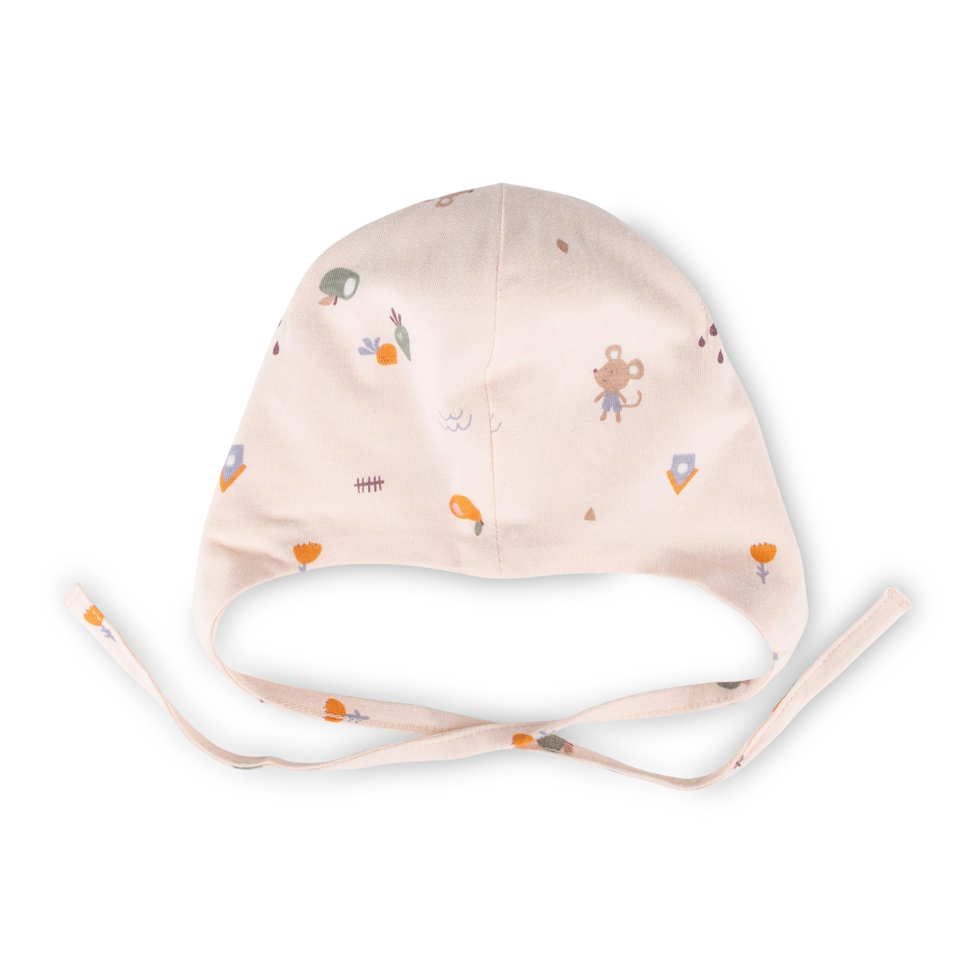 Newborn baby hat with ties, pastel pink