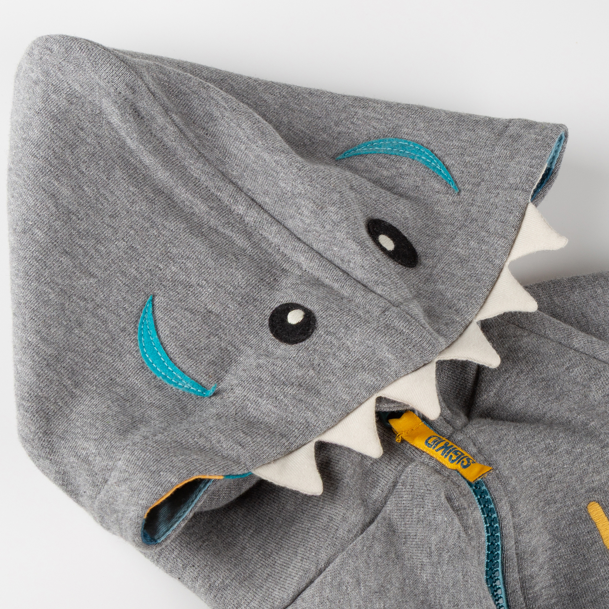 Kids' sweat jacket, shark-shaped hood, Blue & Bright
