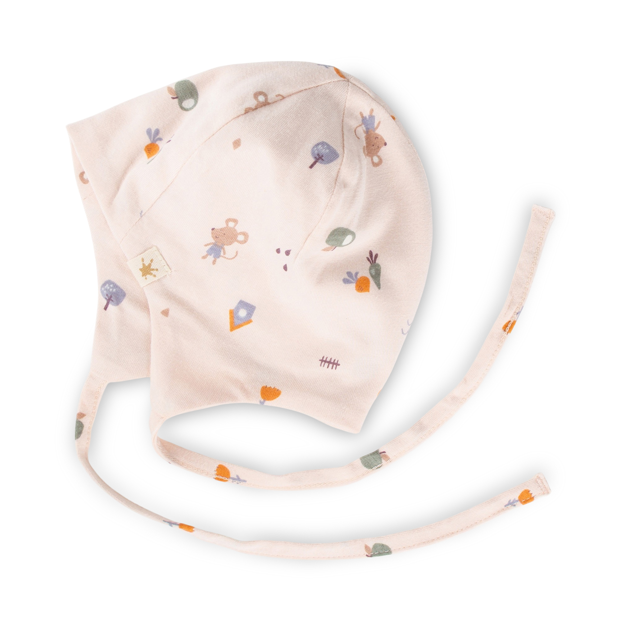 Newborn baby hat with ties, pastel pink