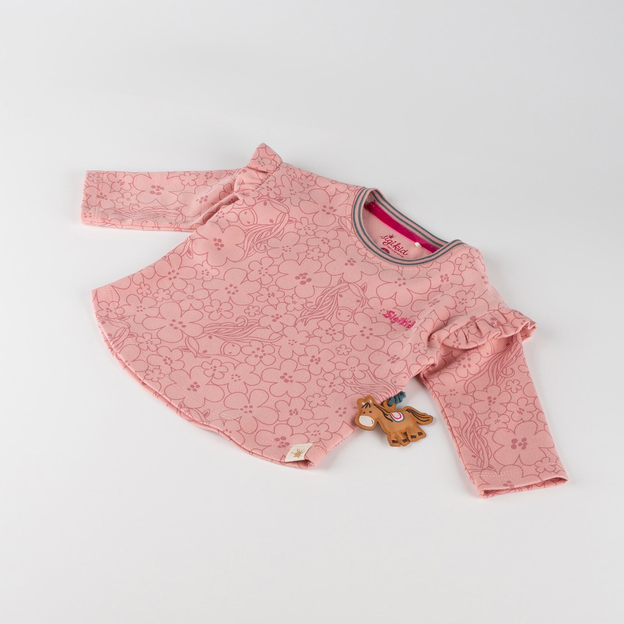 Baby Langarmshirt Pony Love, rosa Blumenprint