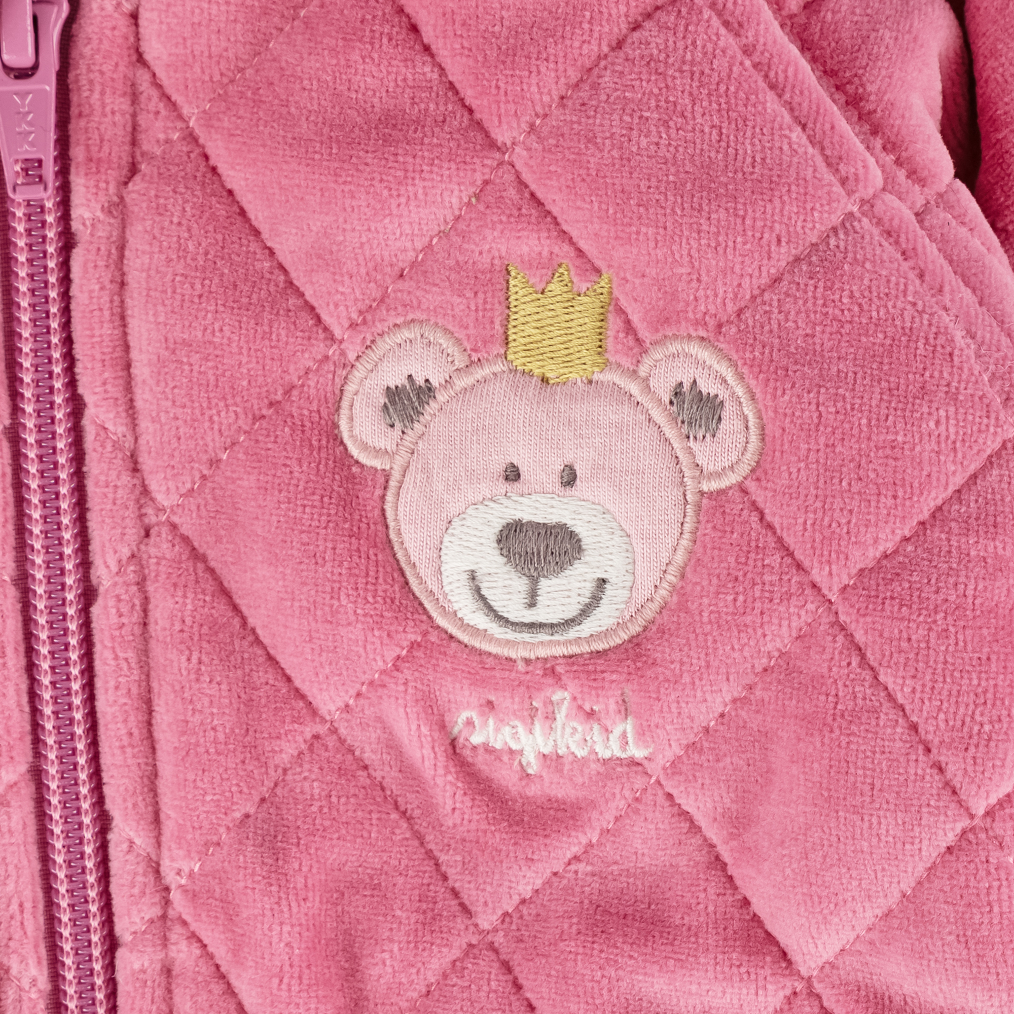 Newborn baby hooded velour jacket bear prince, pink, quilted