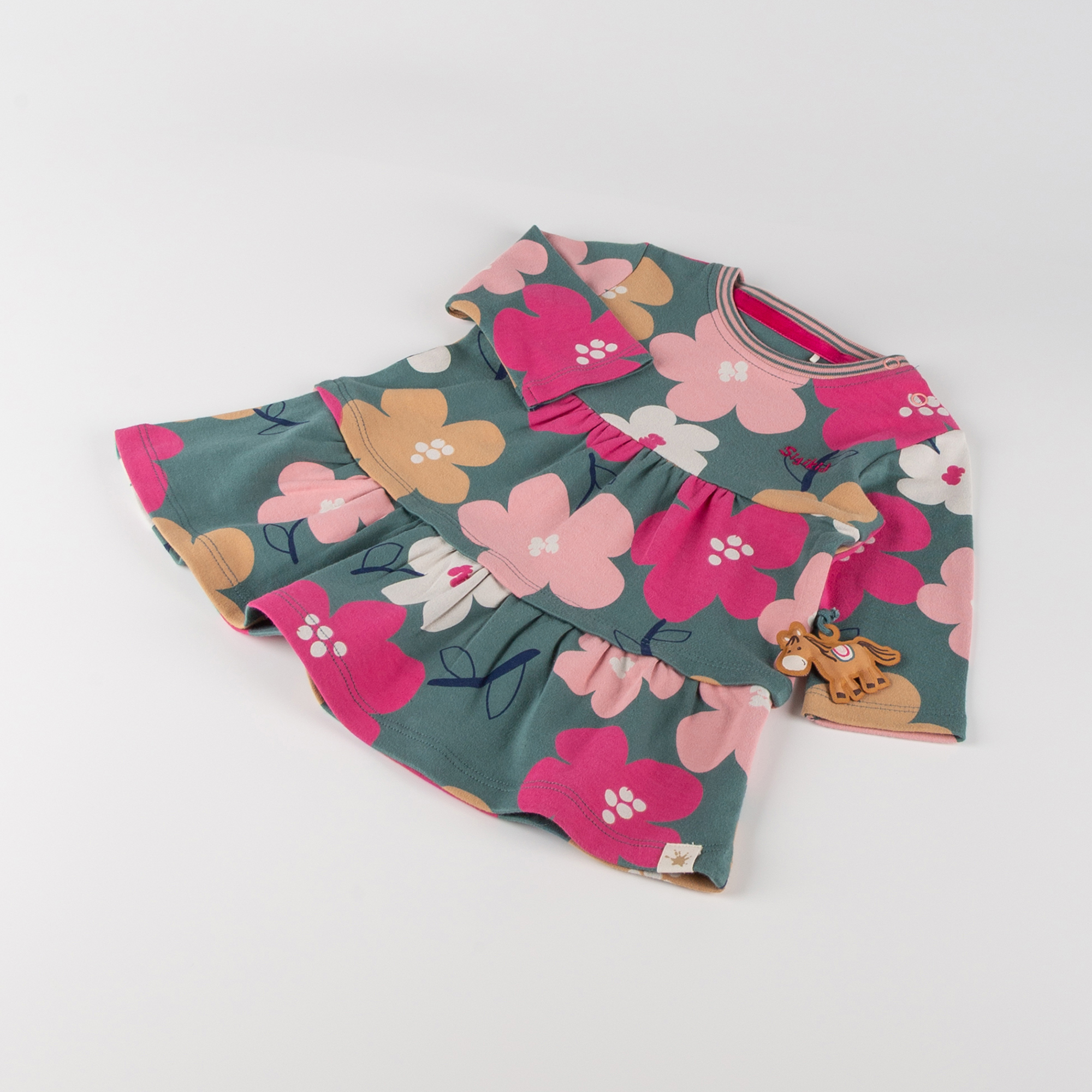 Baby Stufenkleid Pony Love, grün mit Blumenprint