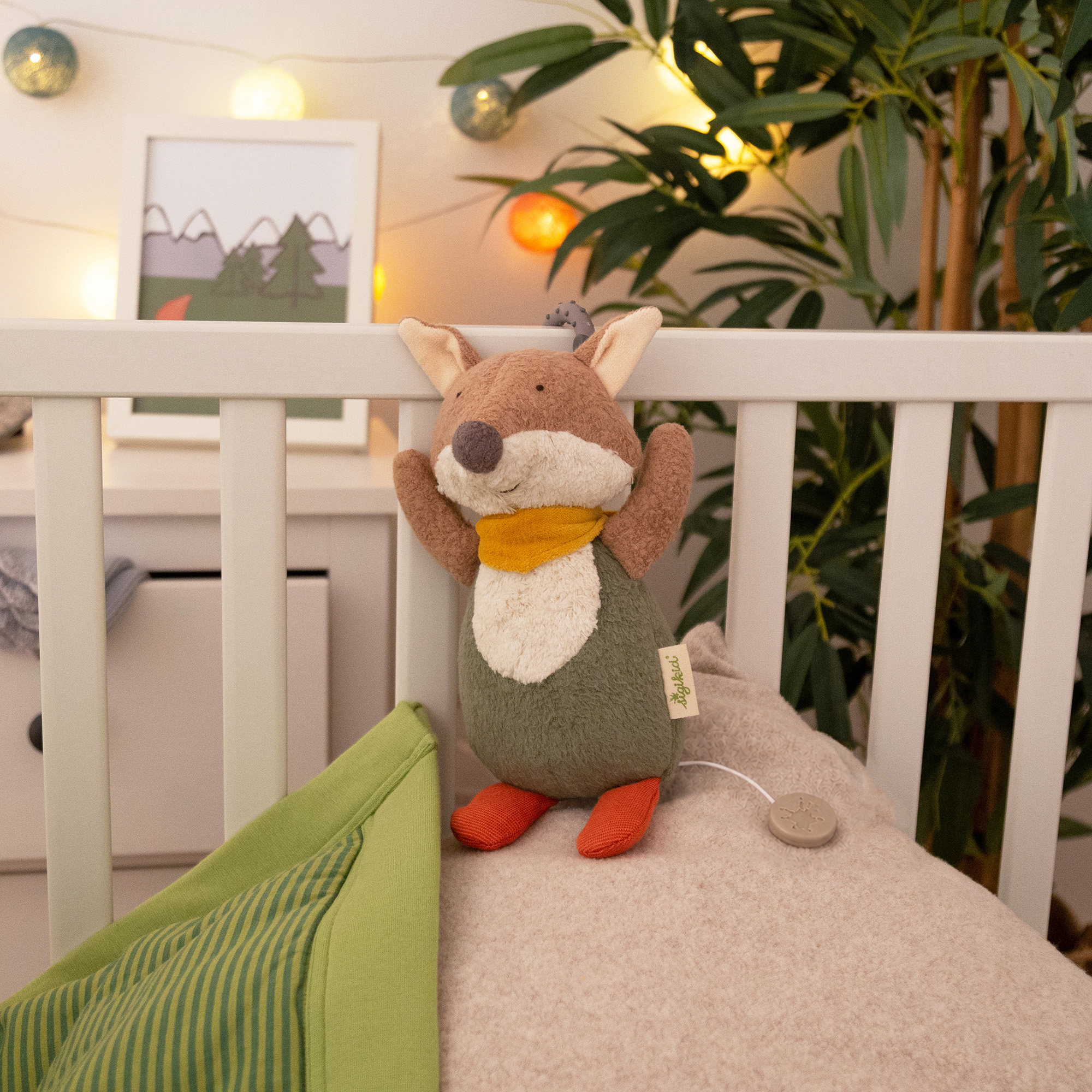 Organic baby musical soft toy fox, Green