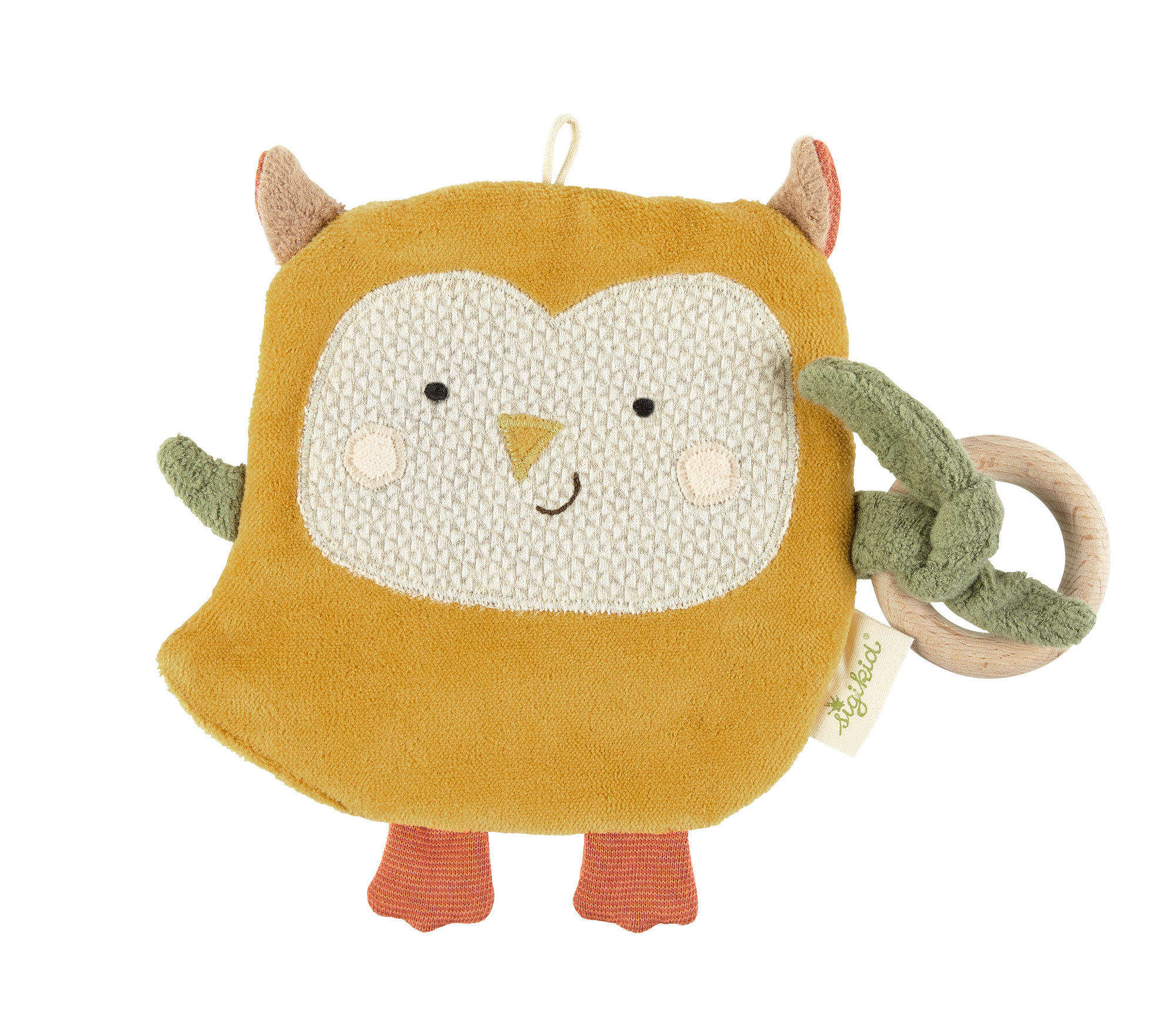 Baby rustle soft toy owl, organic, Green Collection