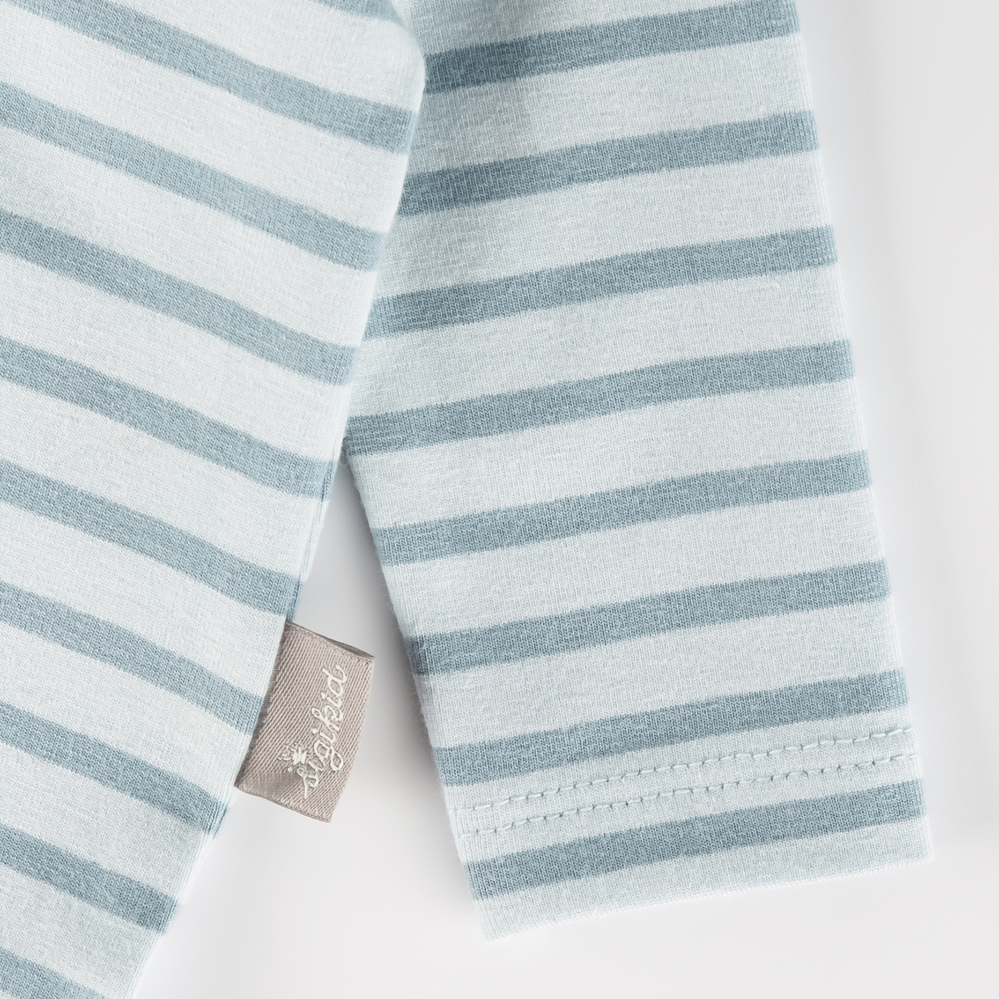 Langarm Babybody Krönchen Bär, blau geringelt Langarm Babybody Krönchen Bär, blau geringelt