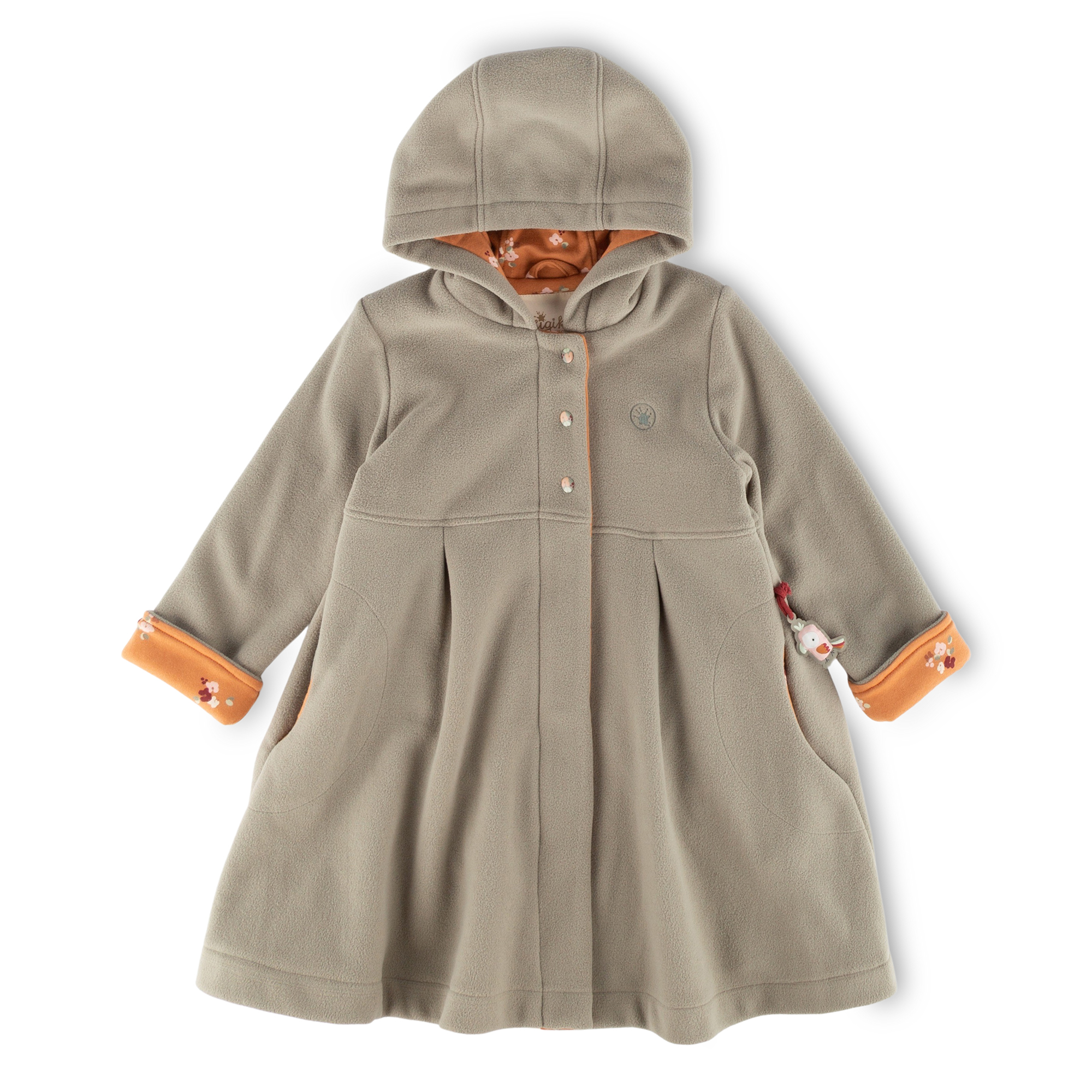 Hooded children's fleece dress coat, pastel green, lined