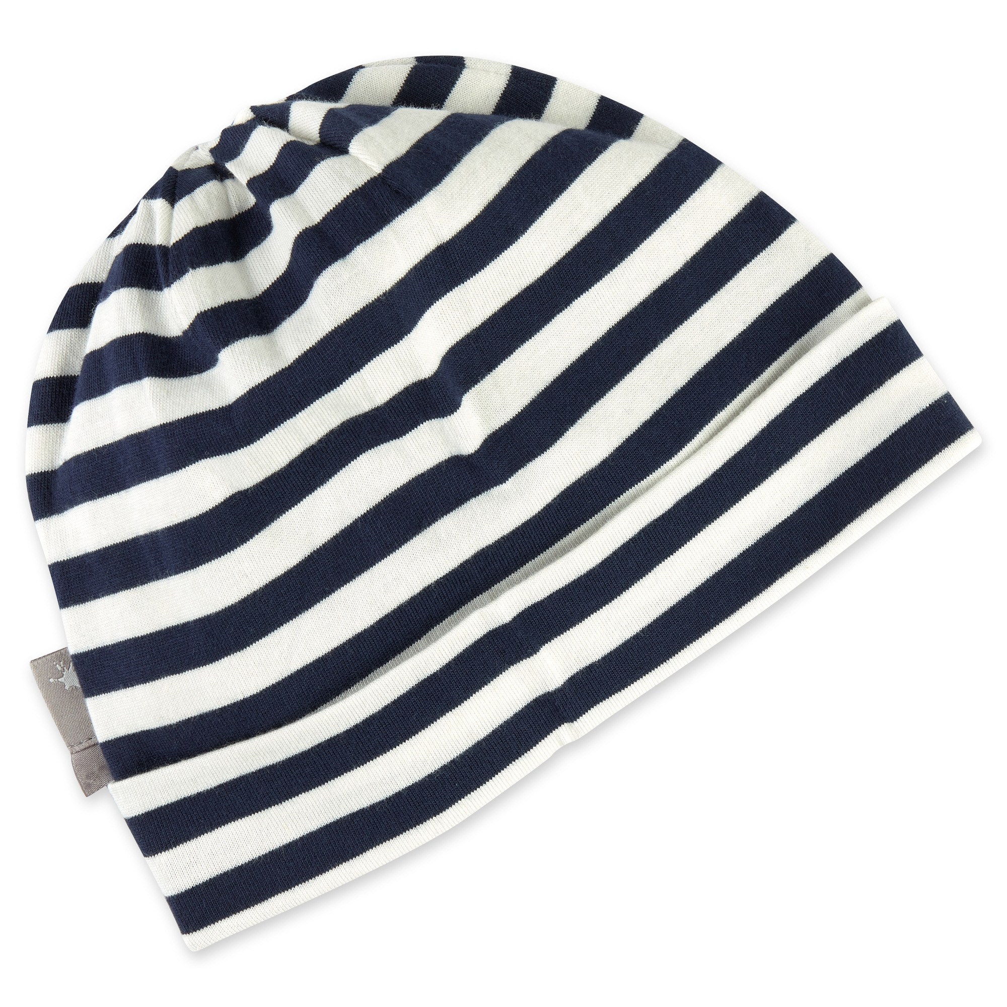 Snug baby beanie hat with foldup, navy/white