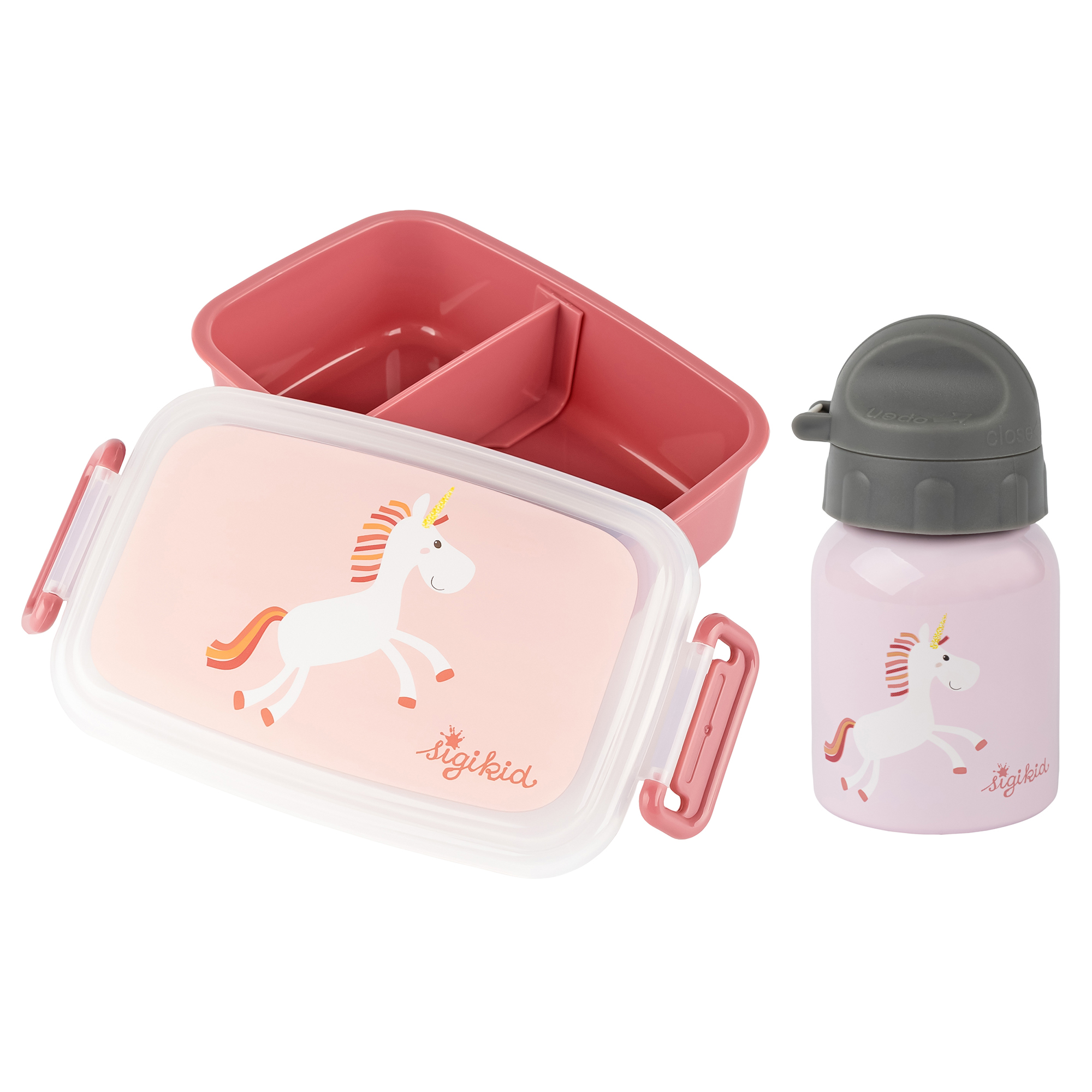 Kinder Set 250 ml Edelstahl-Trinkflasche und Brotbox, Einhorn Kinder Set 250 ml Edelstahl-Trinkflasche und Brotbox, Einhorn