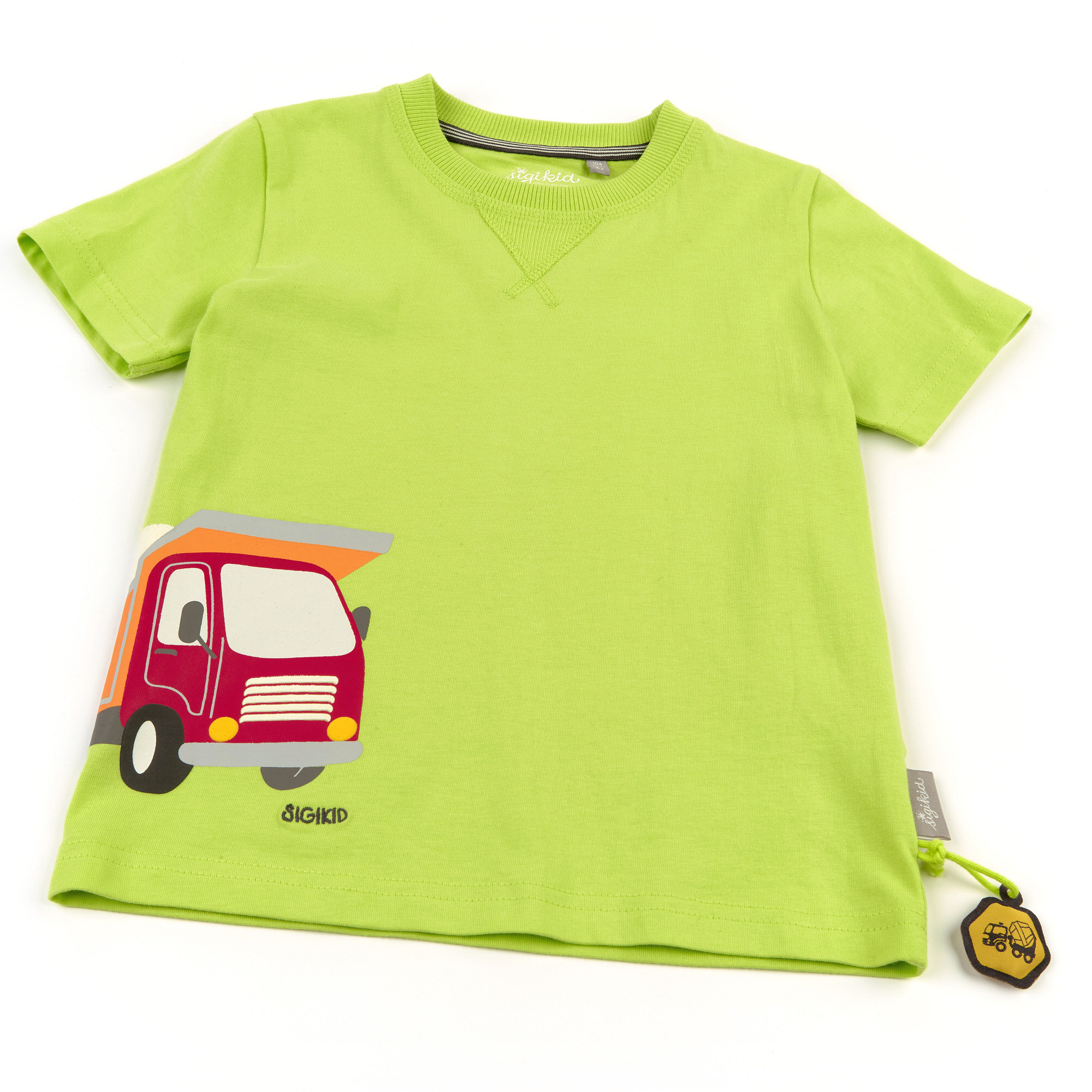 Green boys' T-shirt dumper truck