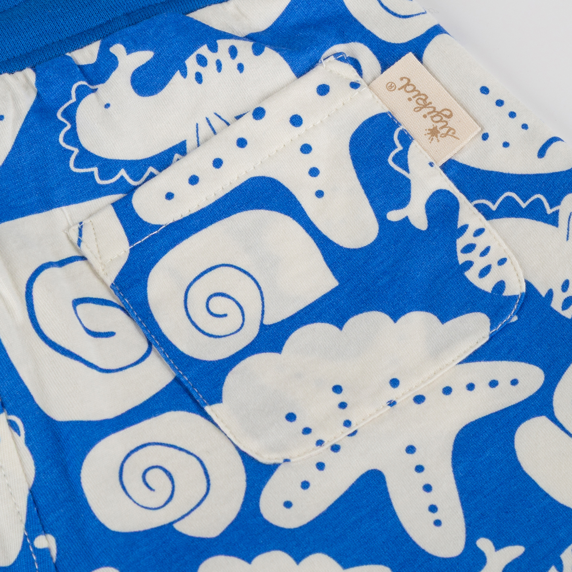 Kinder Shorts Strand Print. blau mit weiß