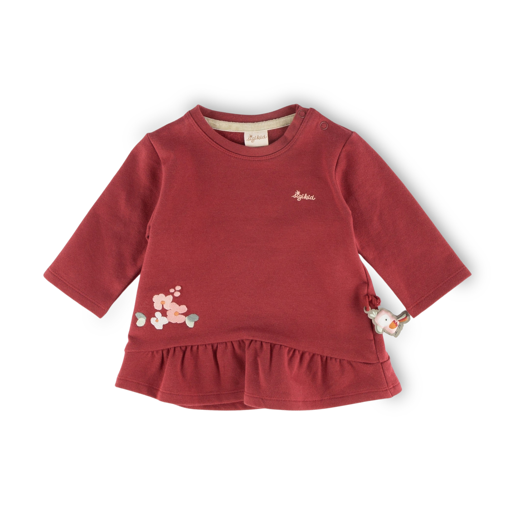 Baby Sweat Longshirt mit Stickmotiv Blumen, dunkelrot