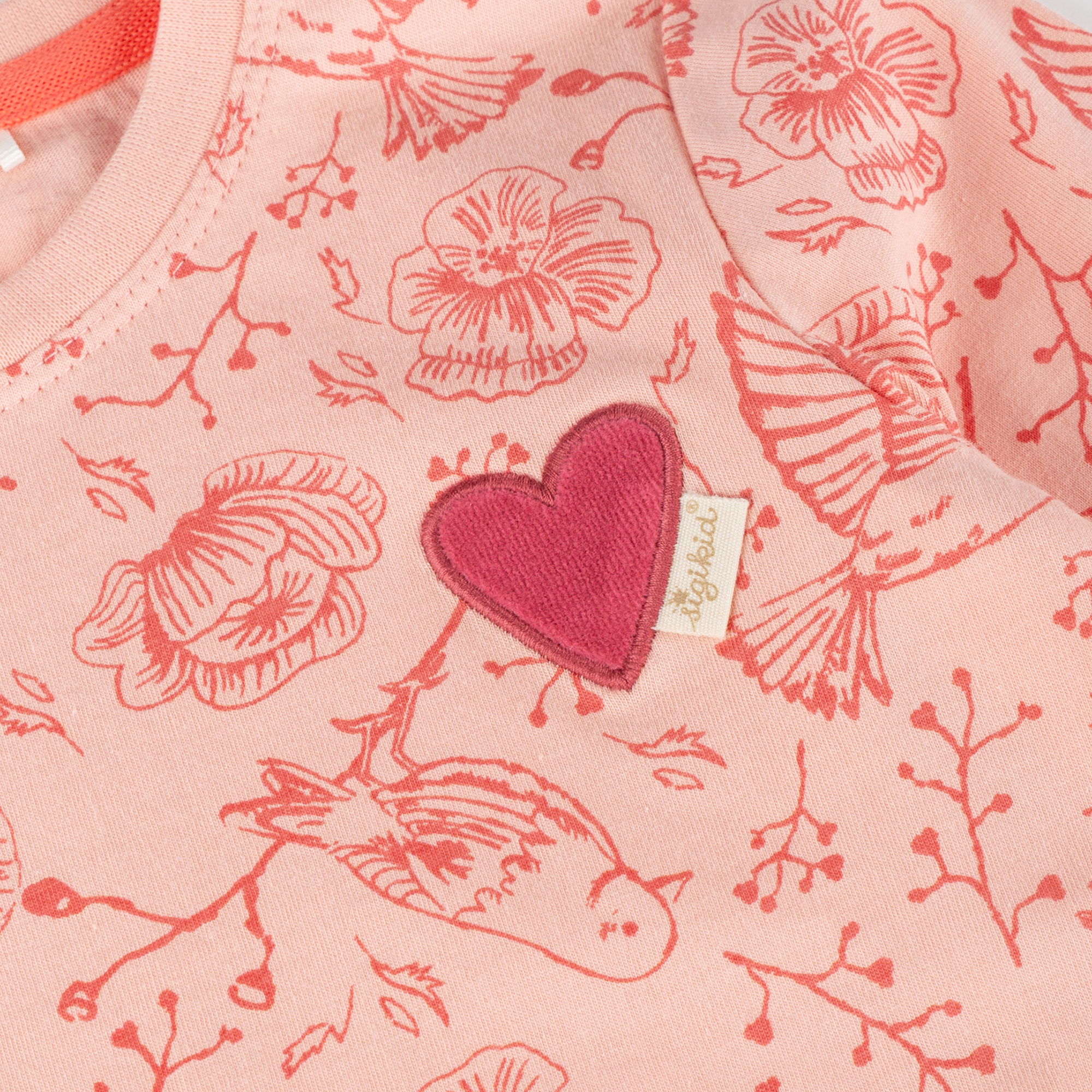 Kinder Langarmshirt mit Vogel Print und Herzchen, rosa