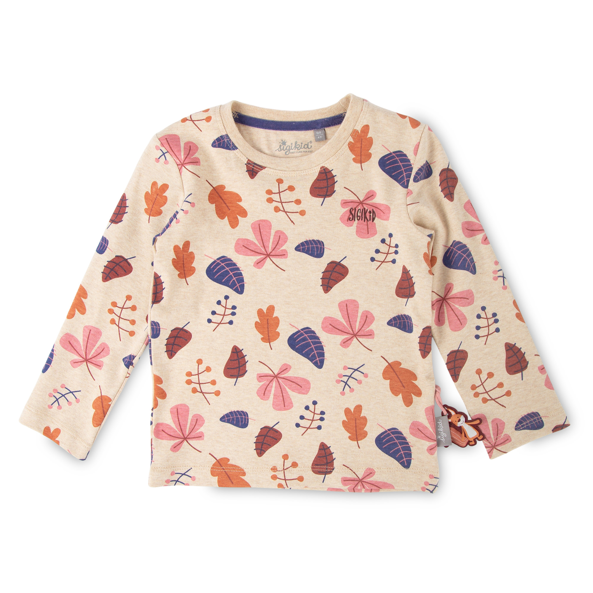 Kinder Langarmshirt, beige mit buntem Blätterprint