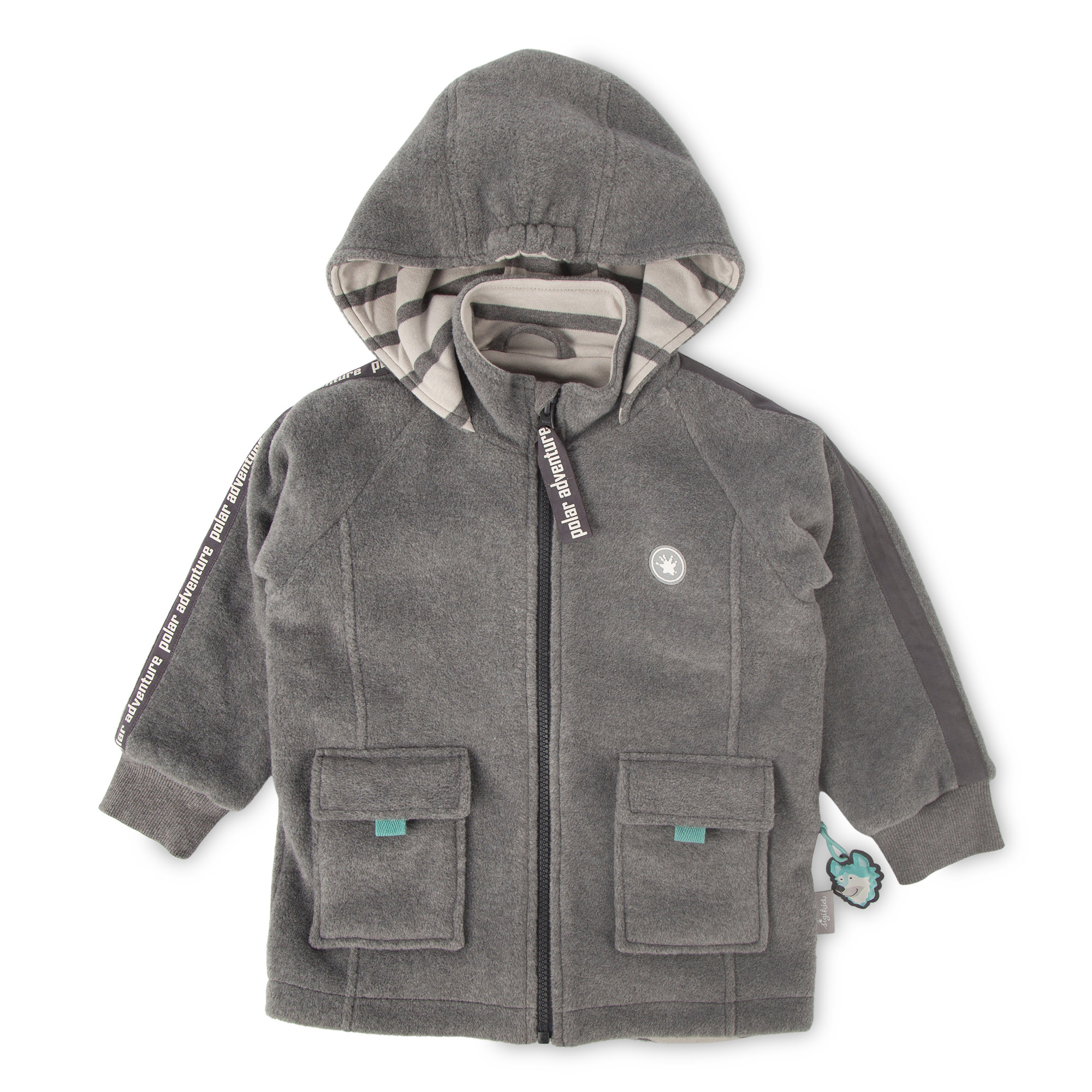 Fluffy soft hooded kids' fleece jacket Polar Adventure, lined, grey
