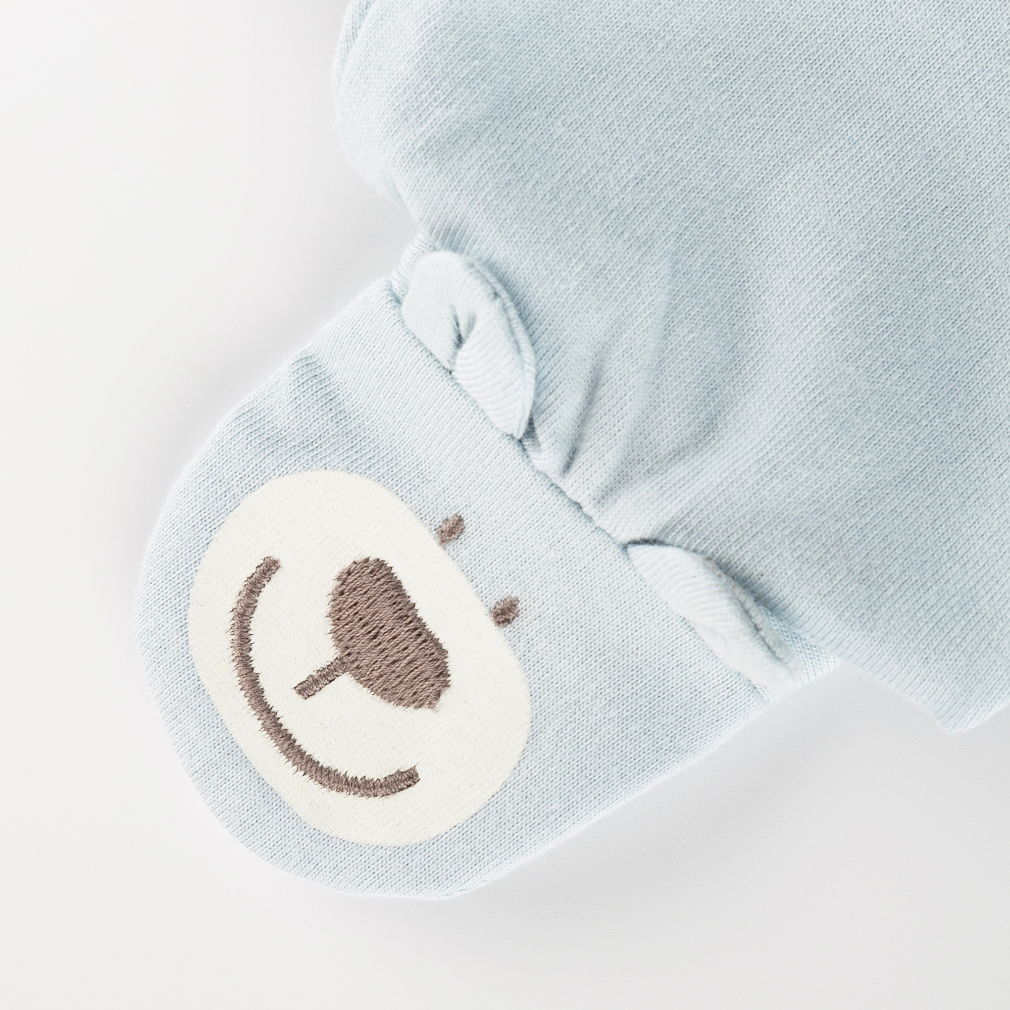 Newborn baby footie pants with bear face feet, blue