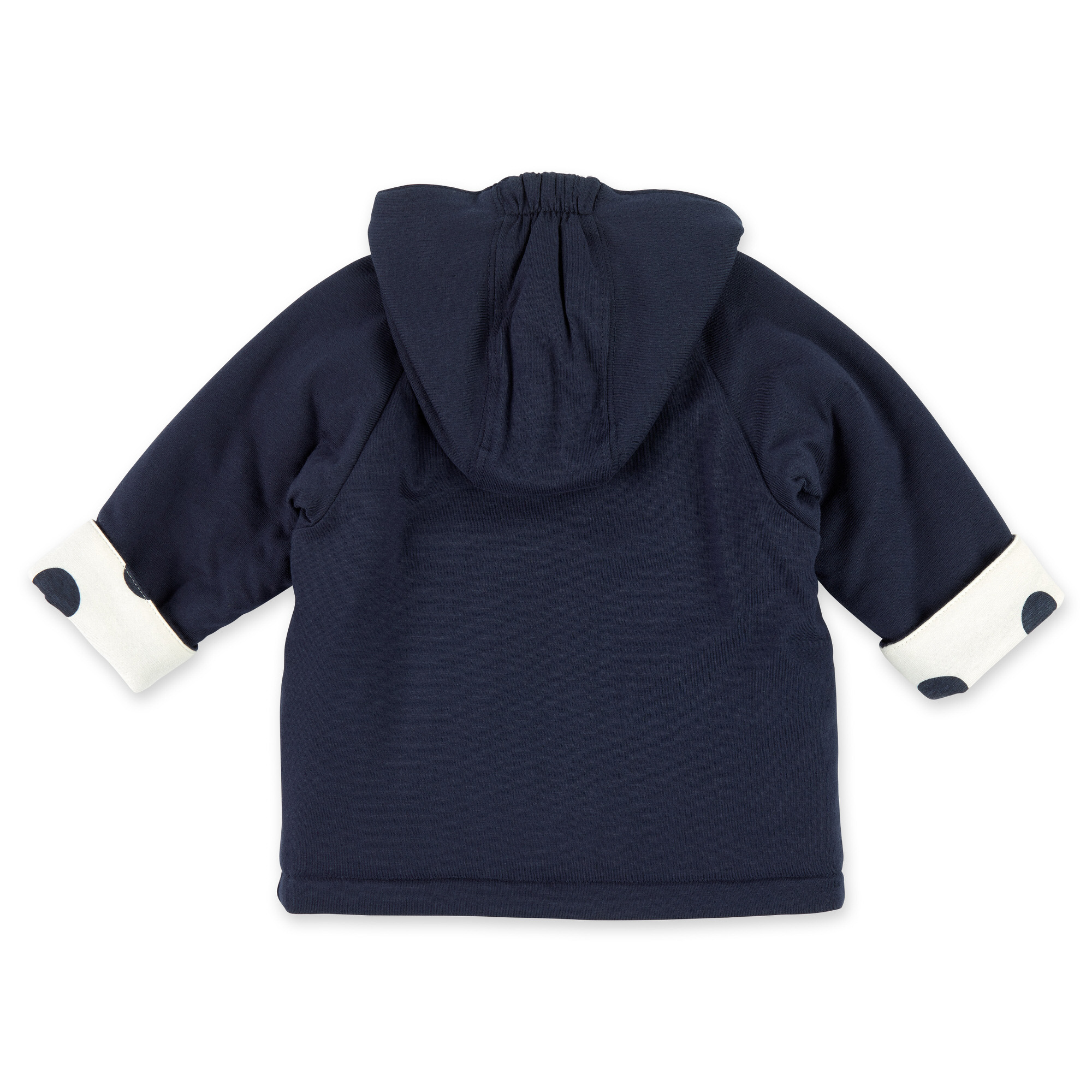 Reversible hooded baby jacket dots pony