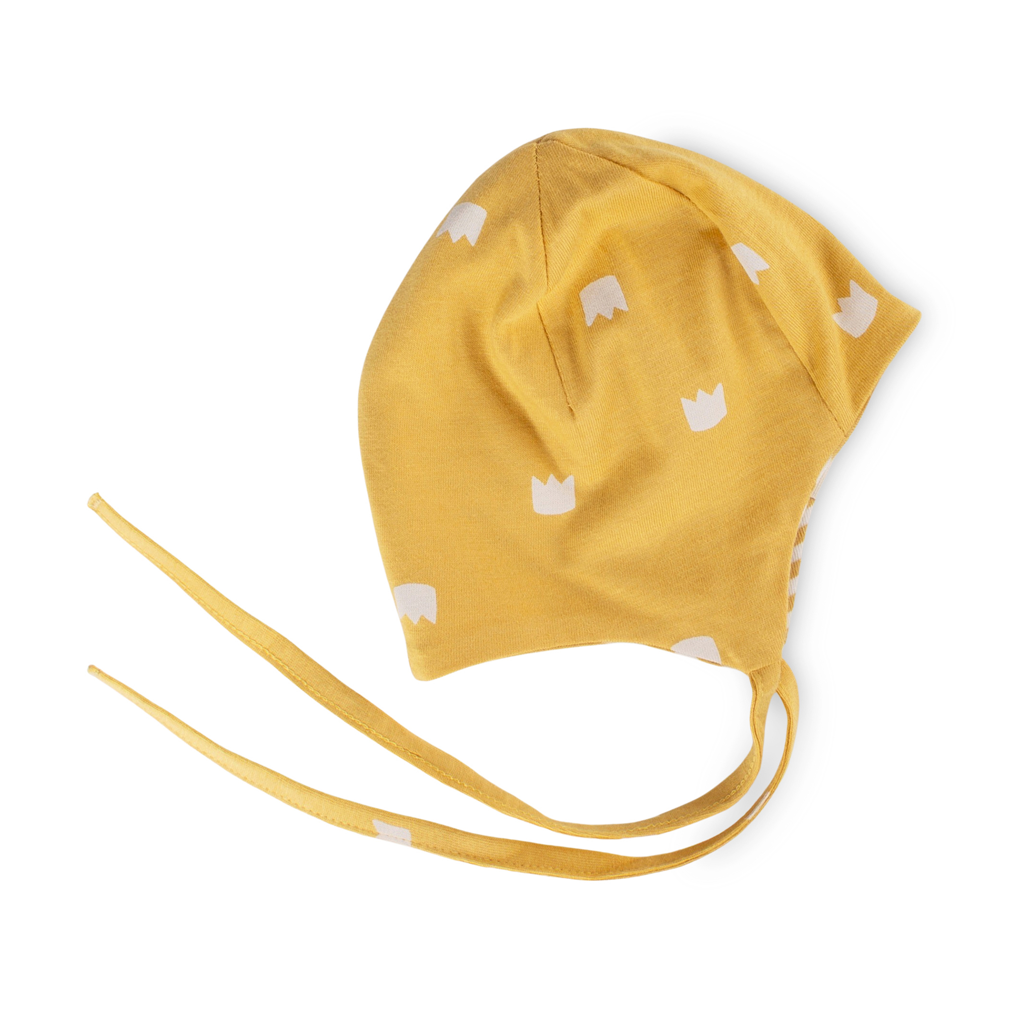 Newborn baby hat with ties, yellow