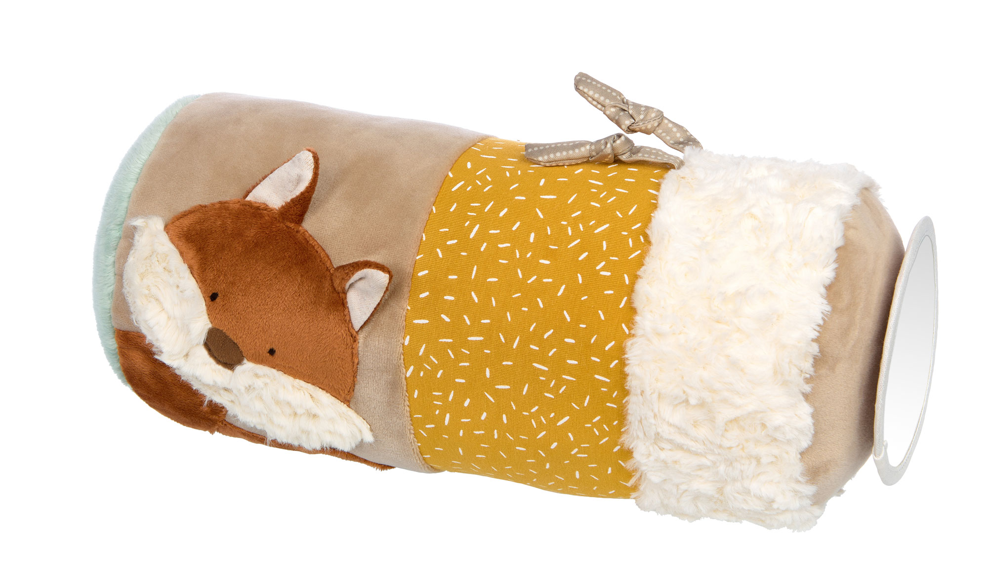 Baby cushion rattle rustle roll fox with mirror