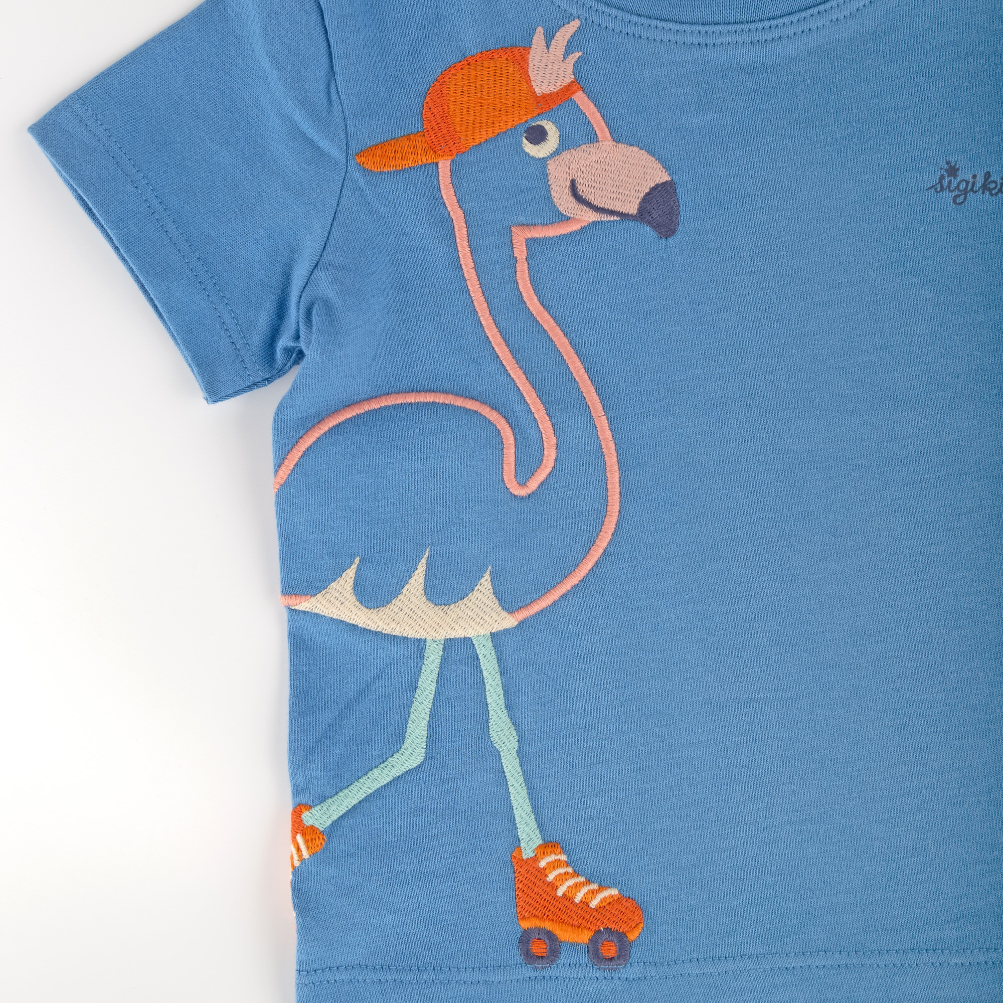 Blaues Baby T-Shirt mit Wild Flamingo Motiv