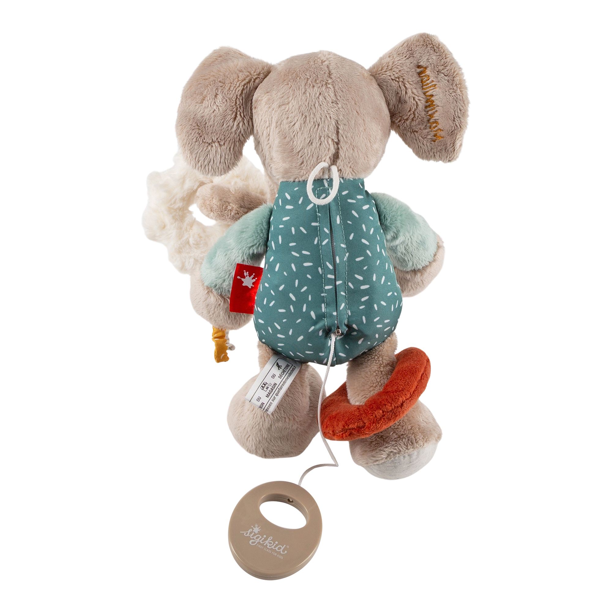 Musical activity soft toy elephant, name embroidery