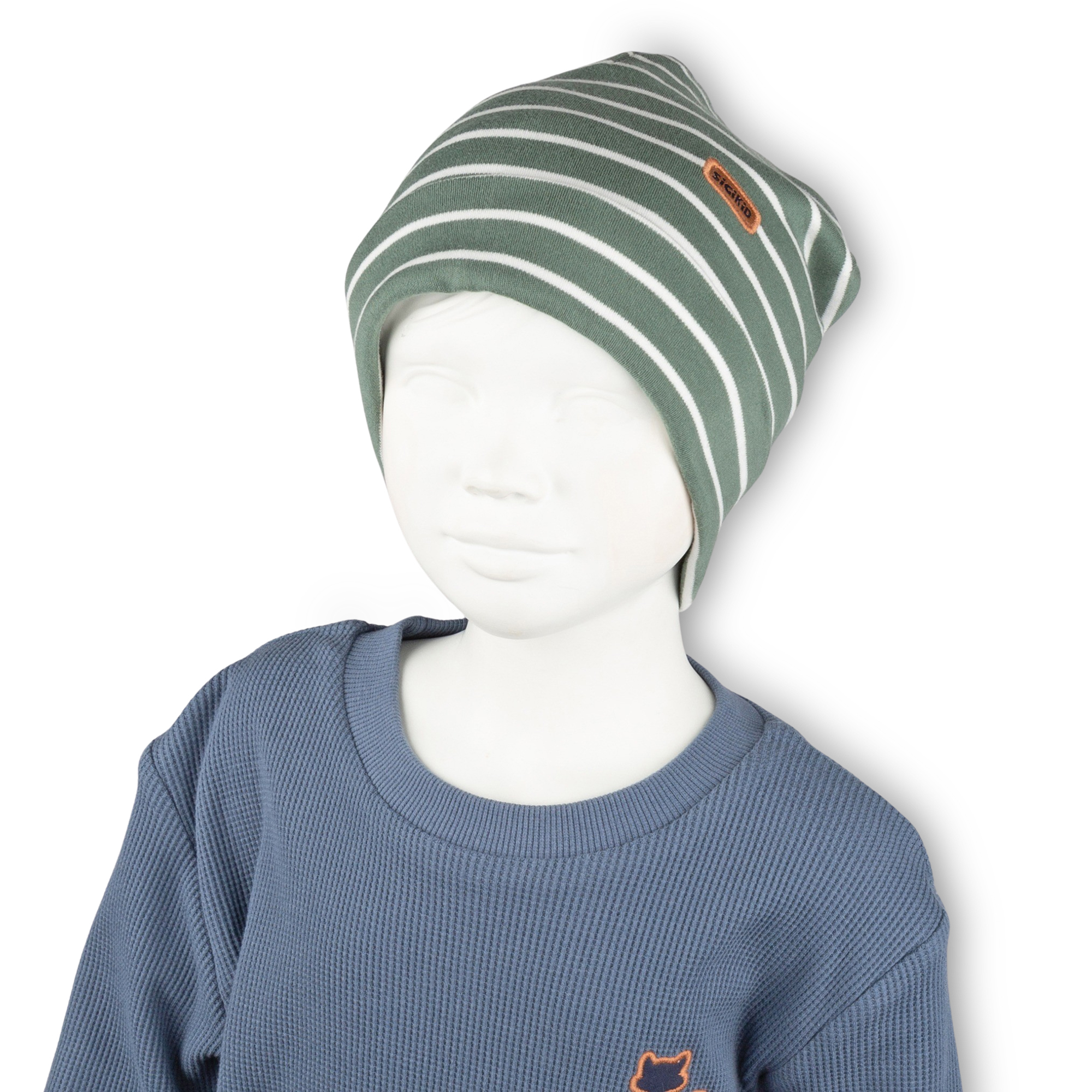 Green striped children's beanie hat