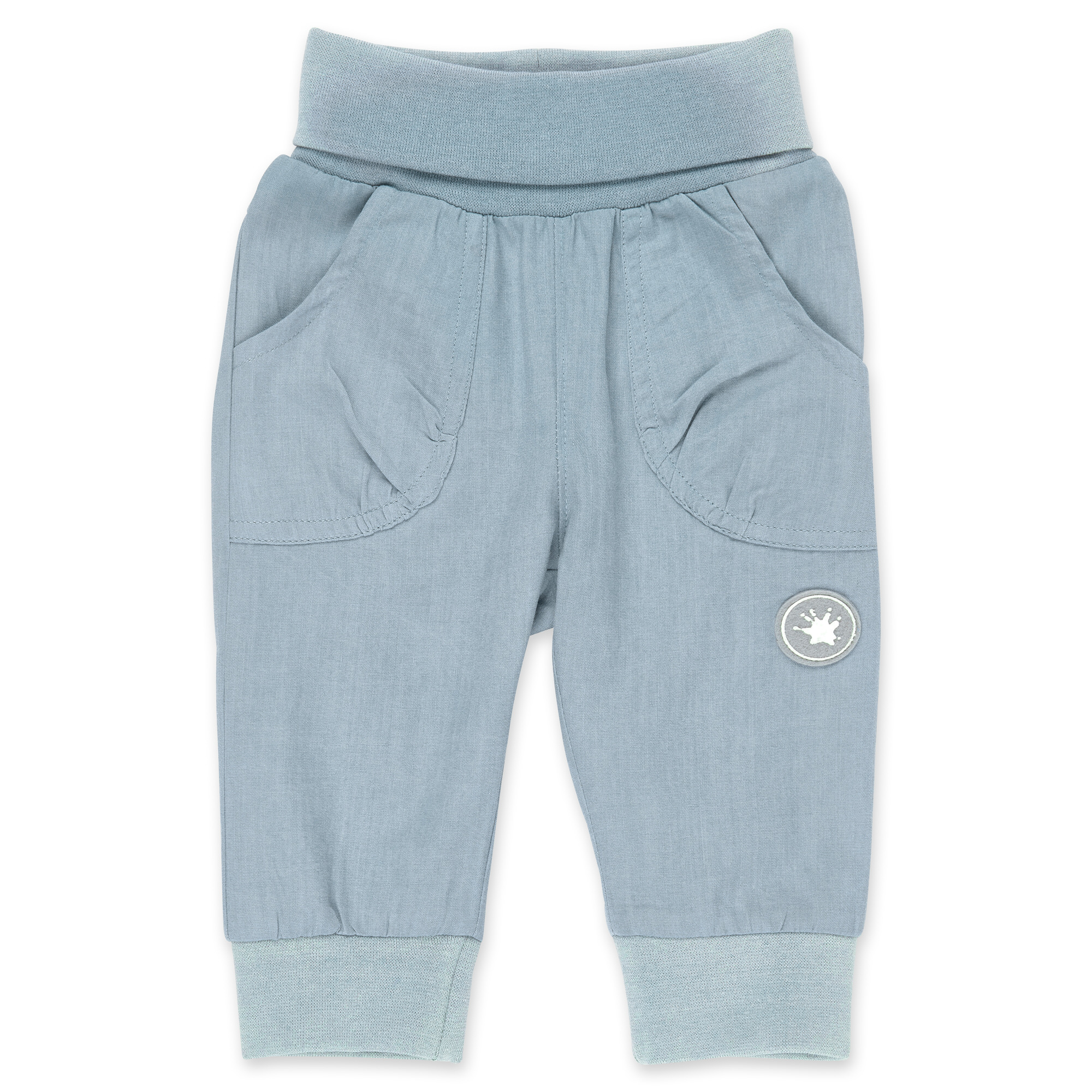 Light blue baby pants with stretchy foldover waist