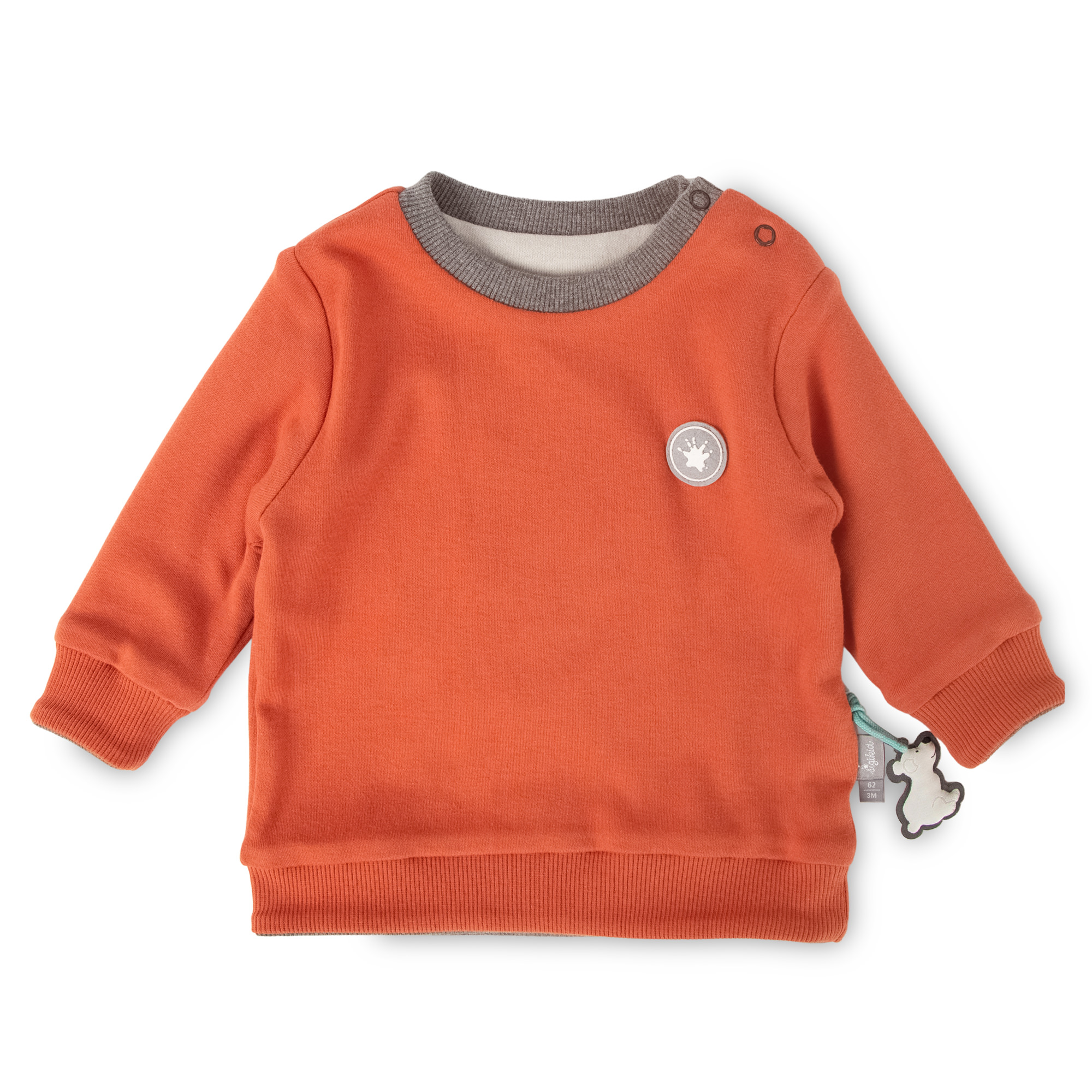 Reversible baby sweater polar bear, grey striped/orange