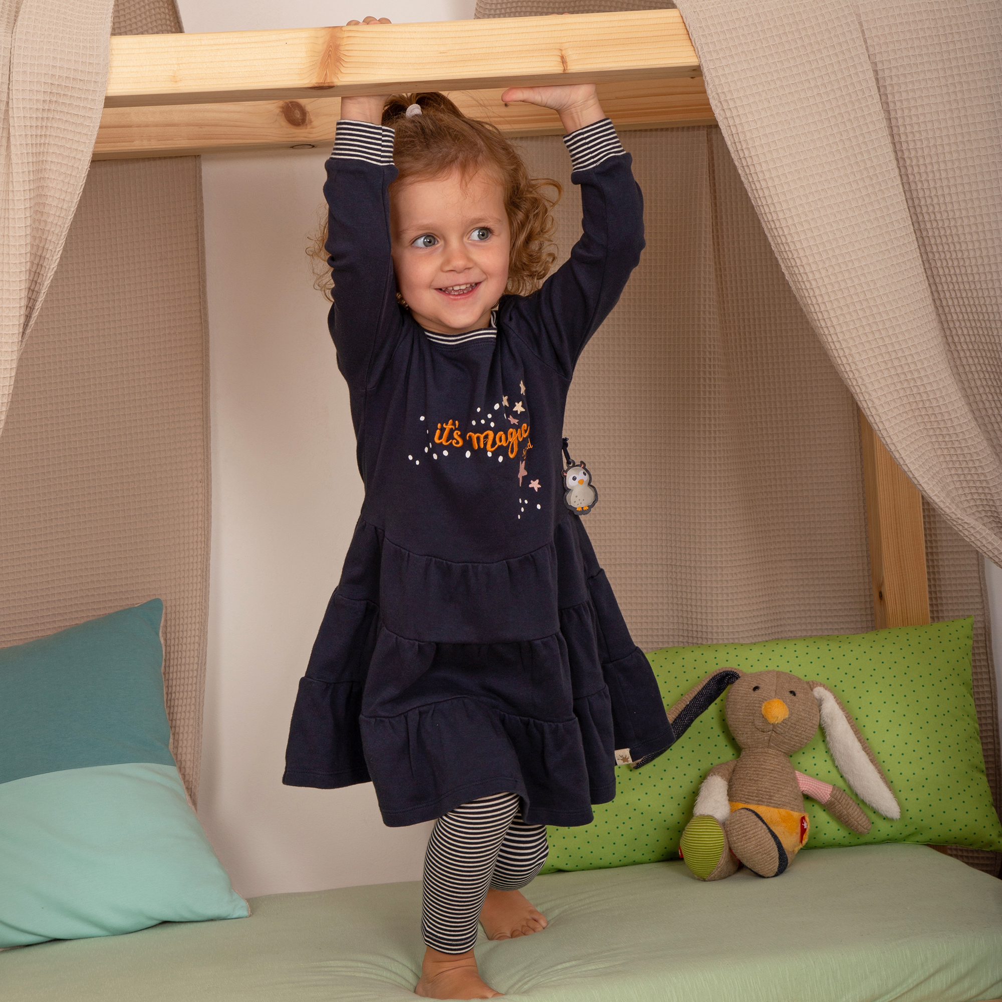 Long sleeve dress Magic Owl with tiered skirt