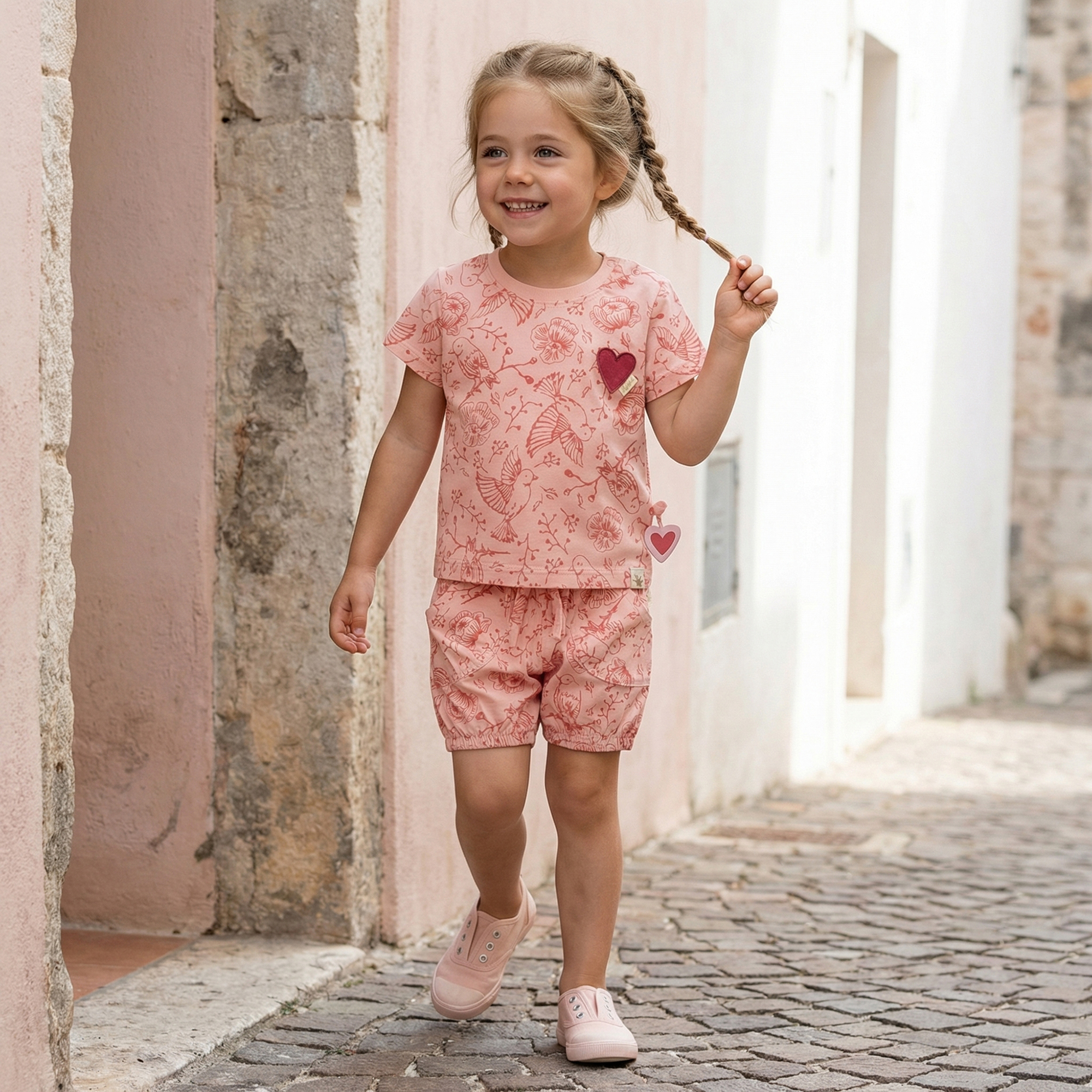 Baby Shorts mit Vögelchen Print, rosa