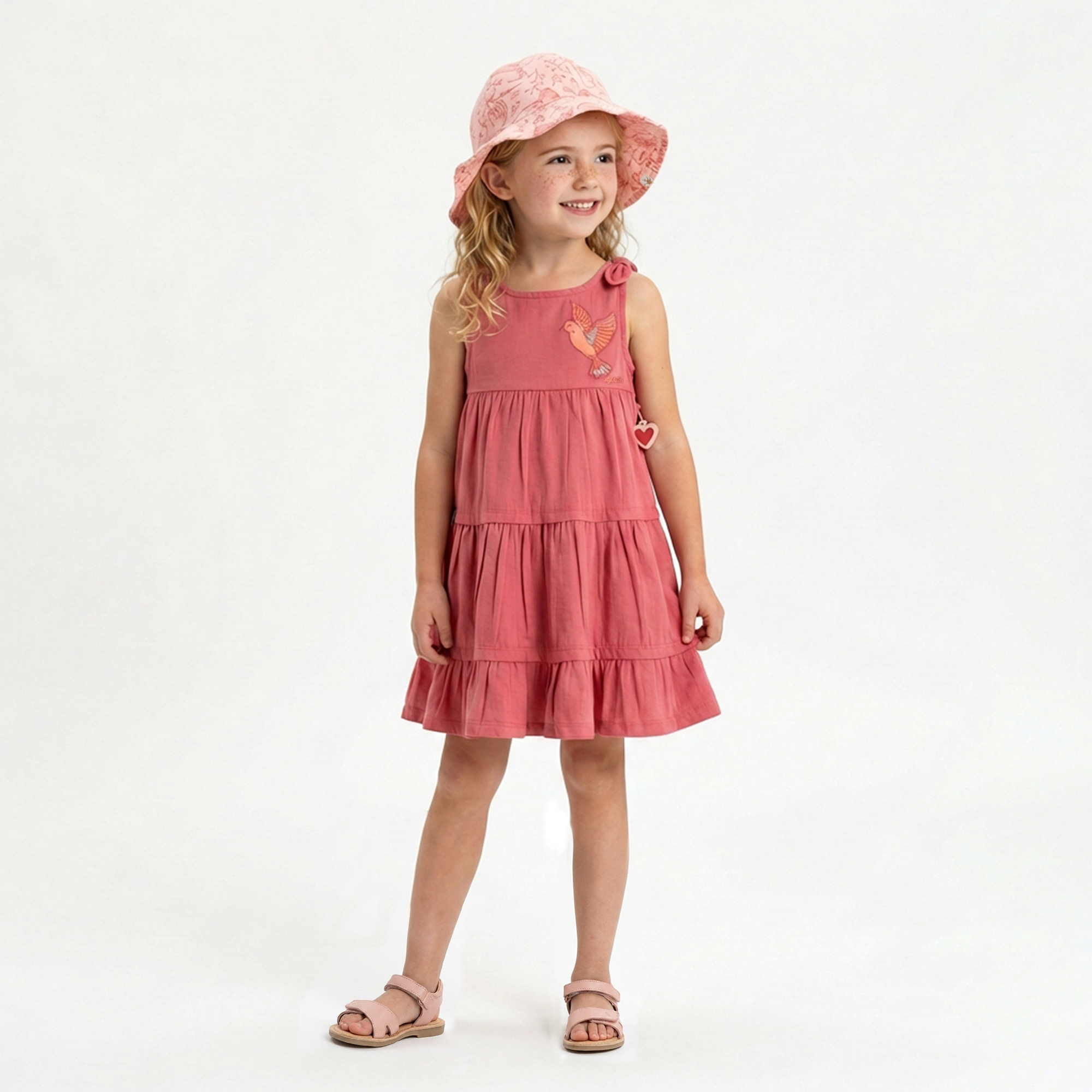 Kids' sleeveless strap flounce dress Spring Birds