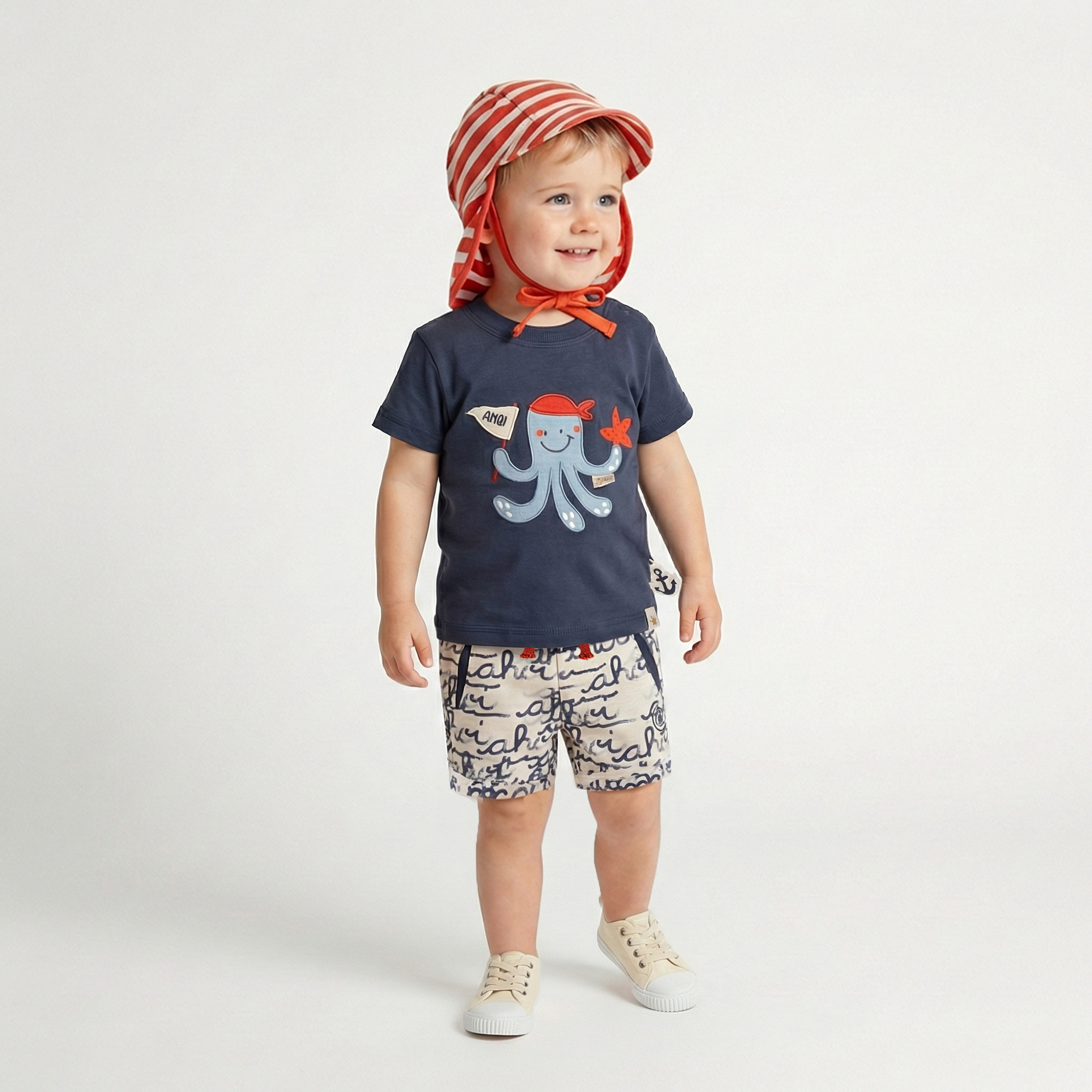 Baby T-Shirt Oktopus, blau