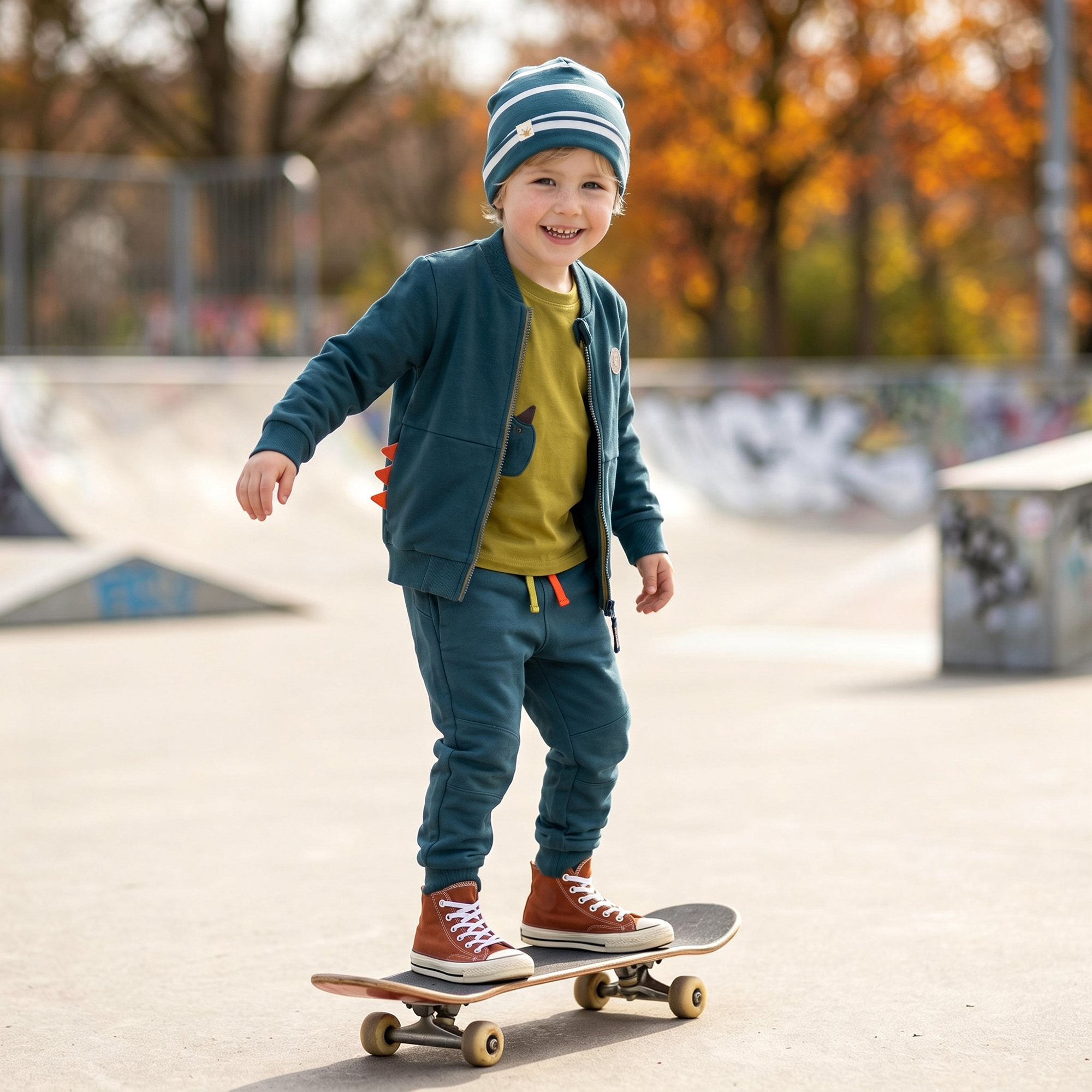 Kindermütze gestreift, Dino Fun