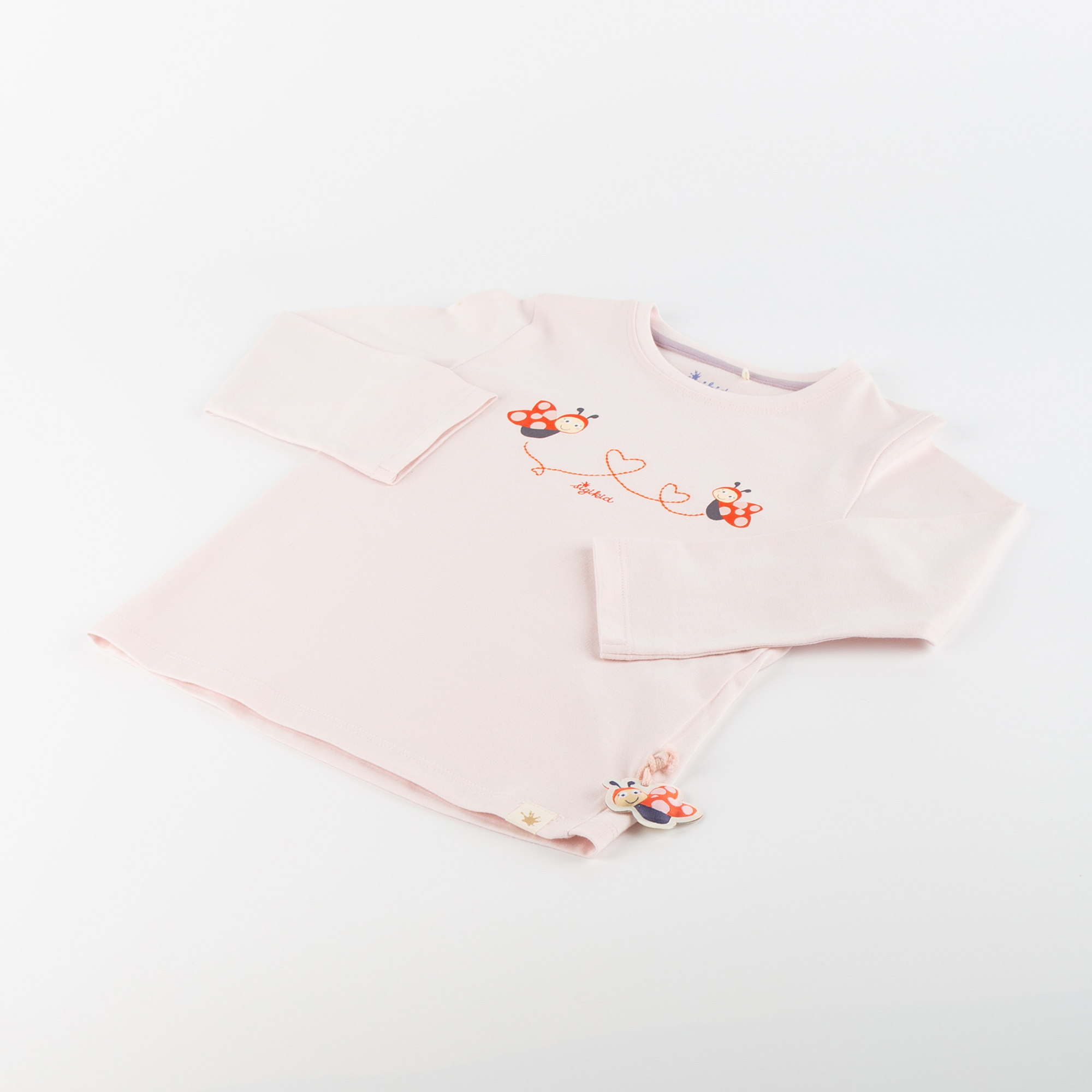 Children's T-shirt ladybug & heart, pale pink